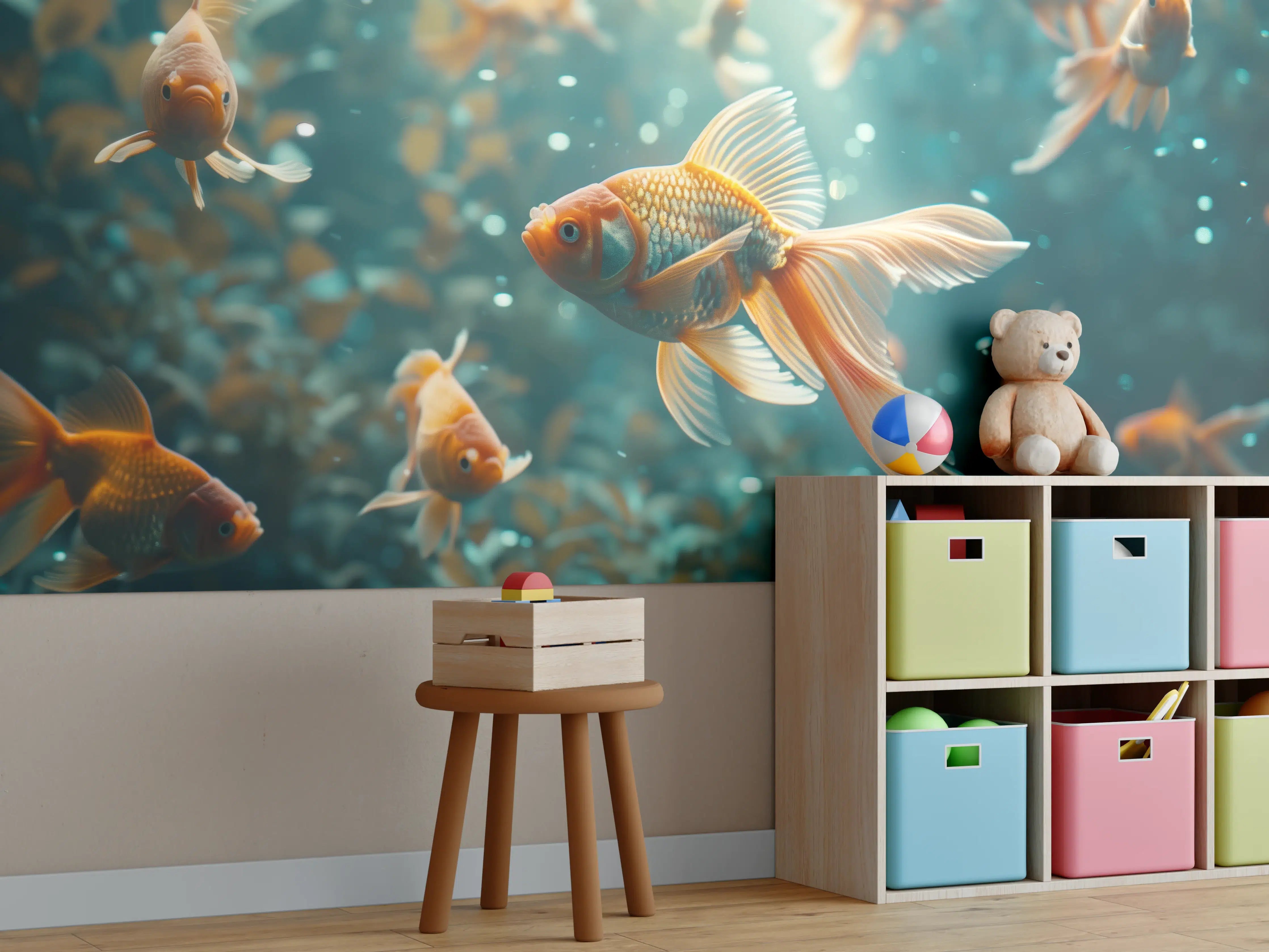 Kinderzimmer Wandgestaltung - Goldfische Türkis-Orange