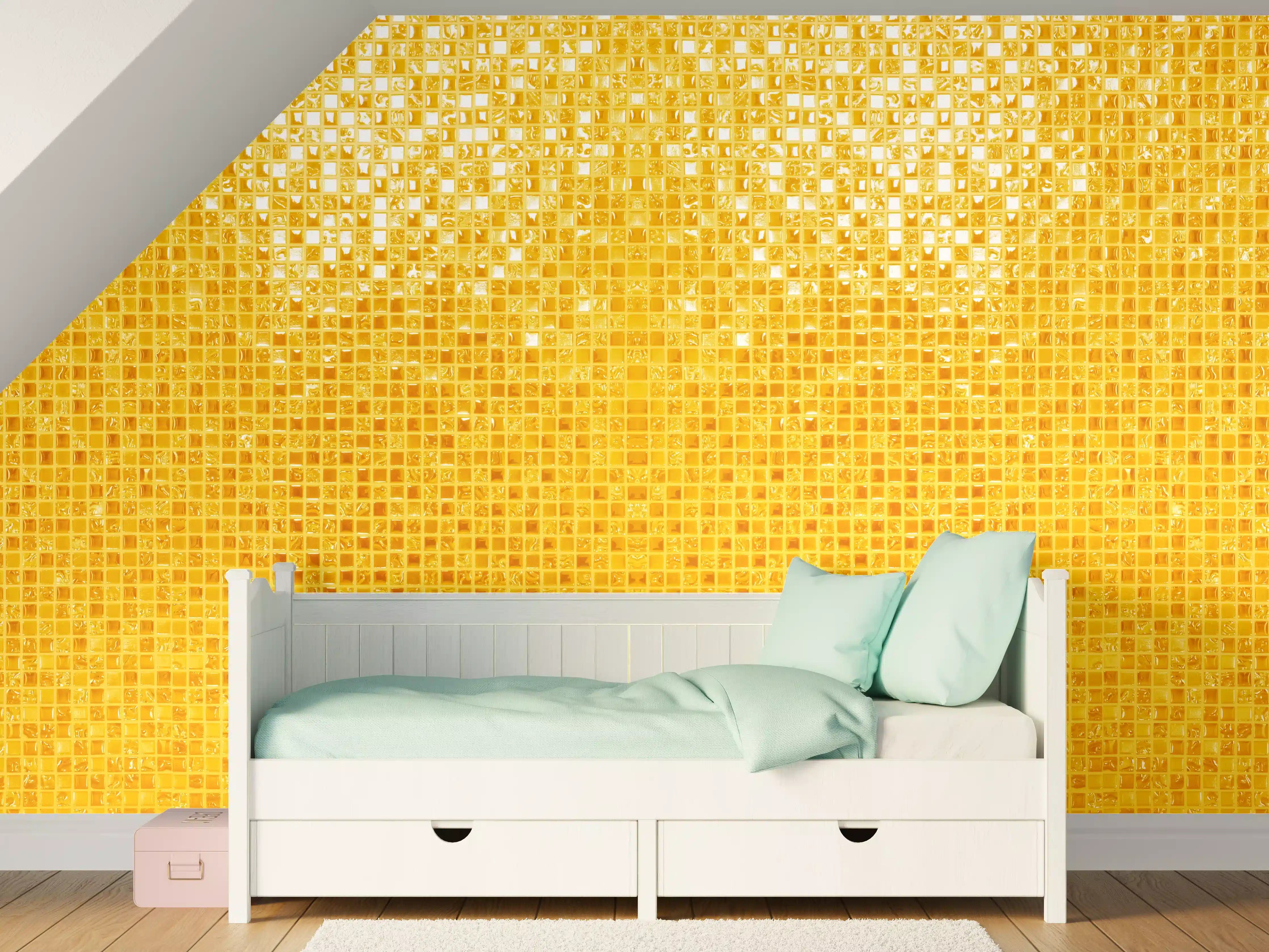 Kinderzimmer Wandgestaltung - Goldgelbe Mosaikfliesen
