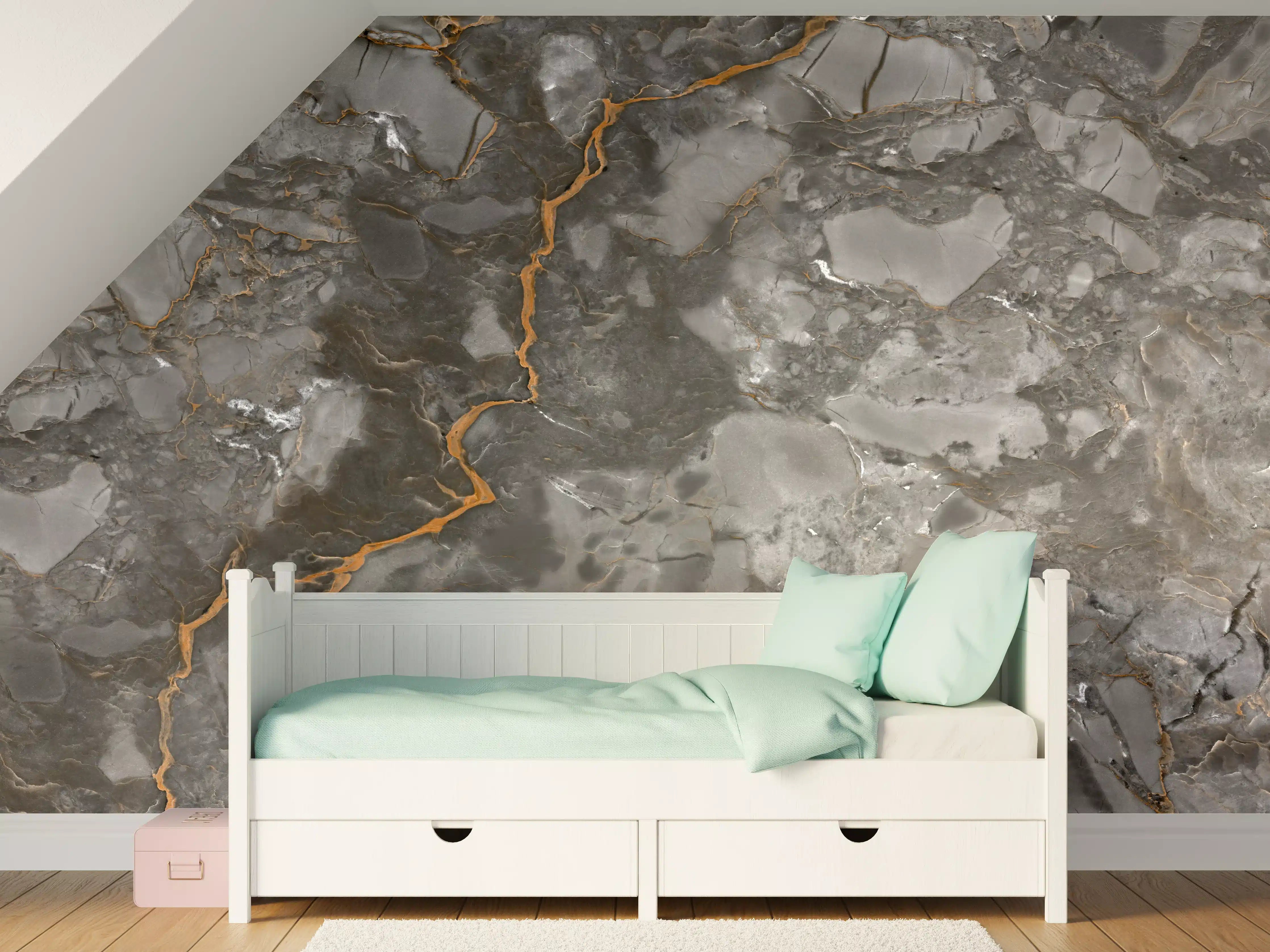 Kinderzimmer Wandgestaltung - Gräulich-Schwarzer Marmor
