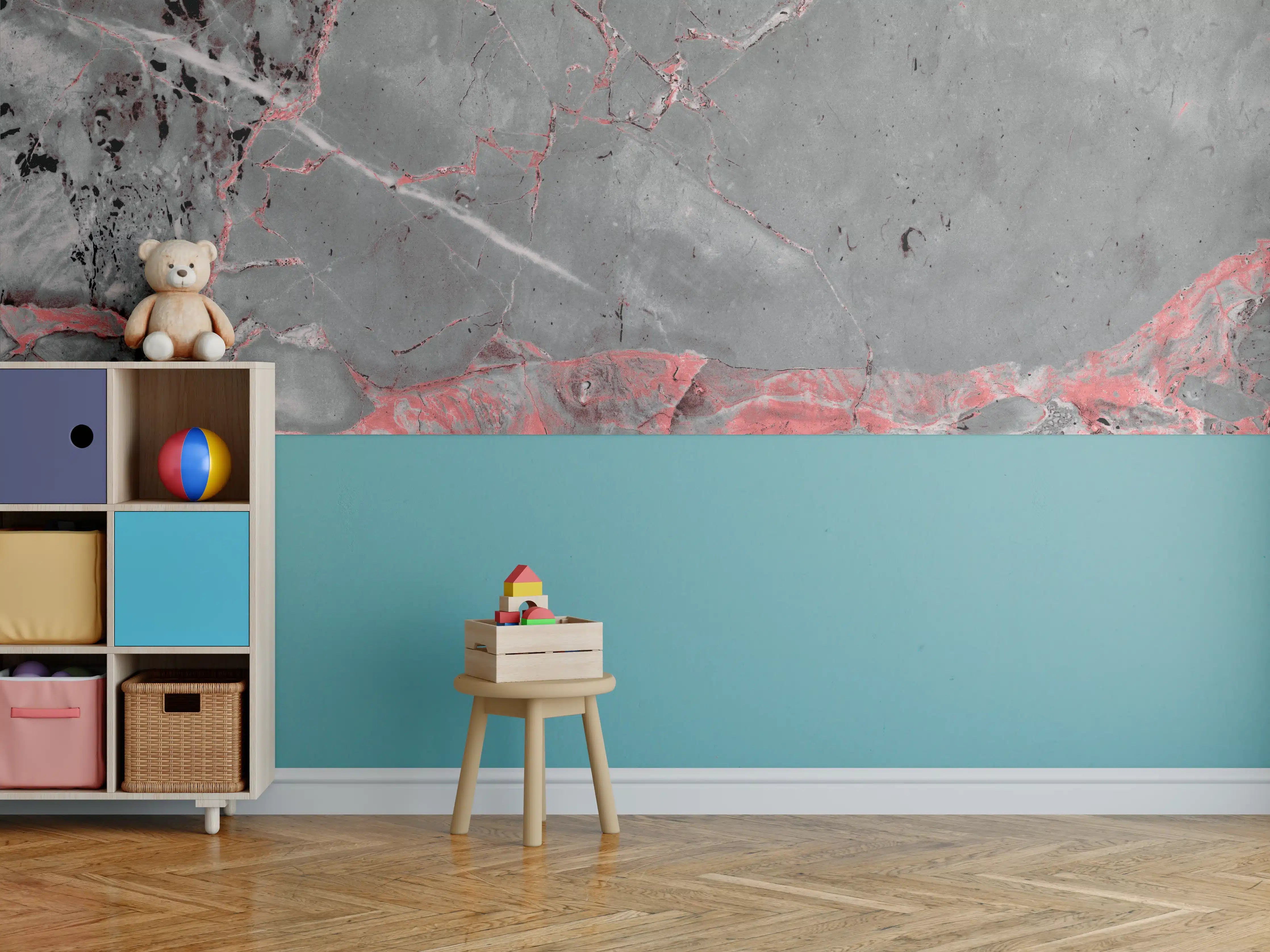 Kinderzimmer Wandgestaltung - Gräulich-rote Marmor Textur