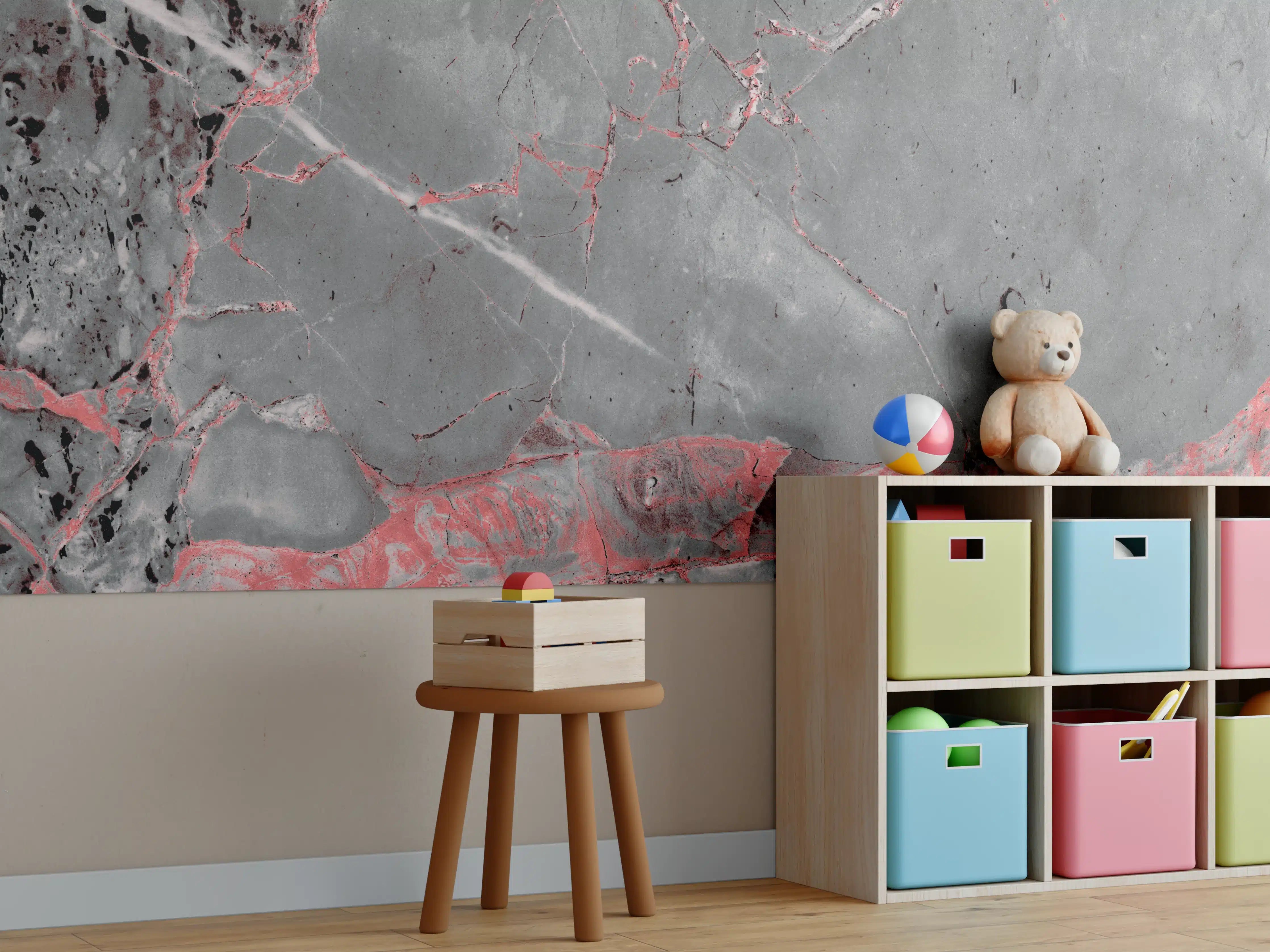 Kinderzimmer Wandgestaltung - Gräulich-rote Marmor Textur