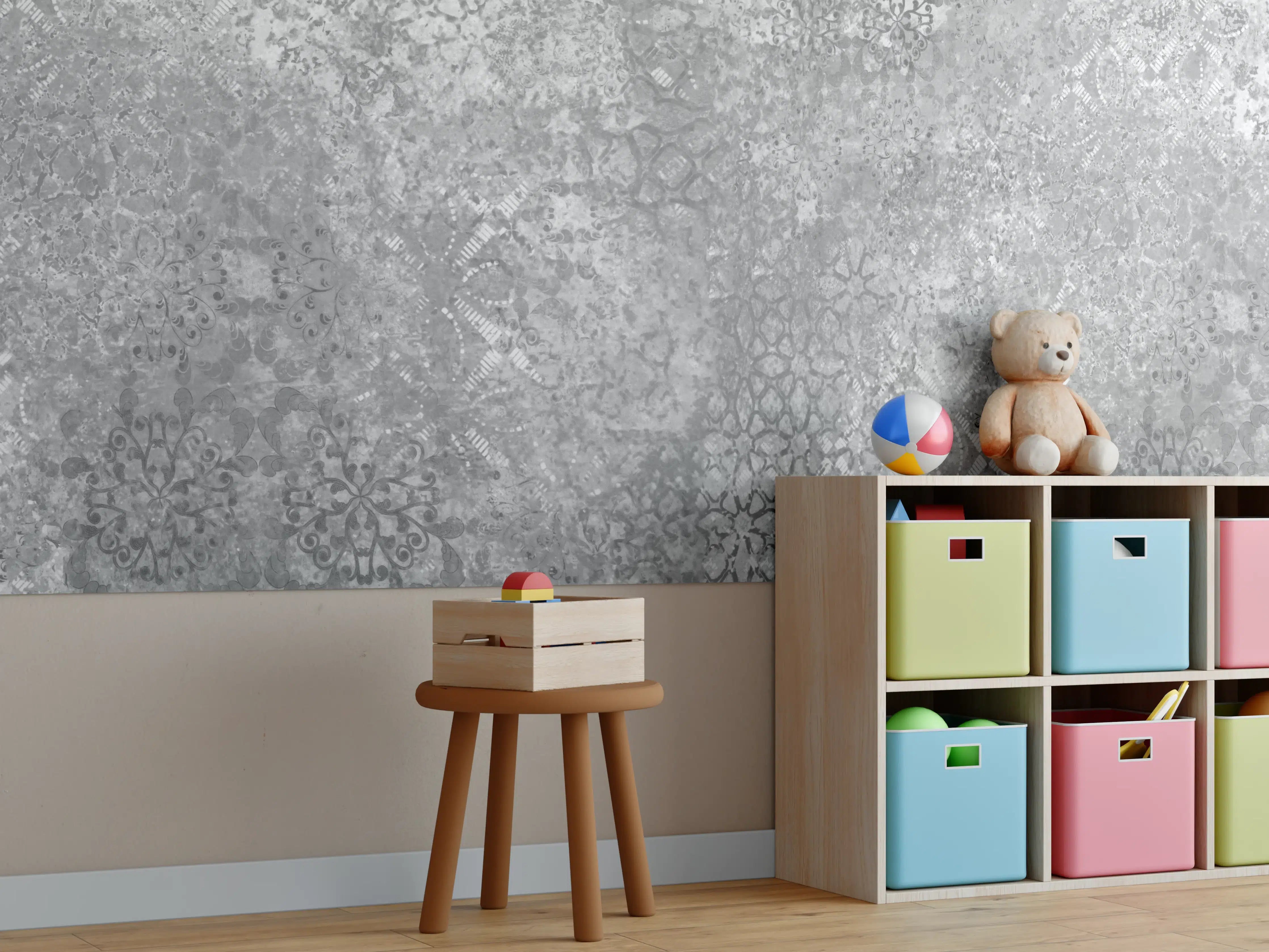Kinderzimmer Wandgestaltung - Gräuliche Patchwork Fliesen