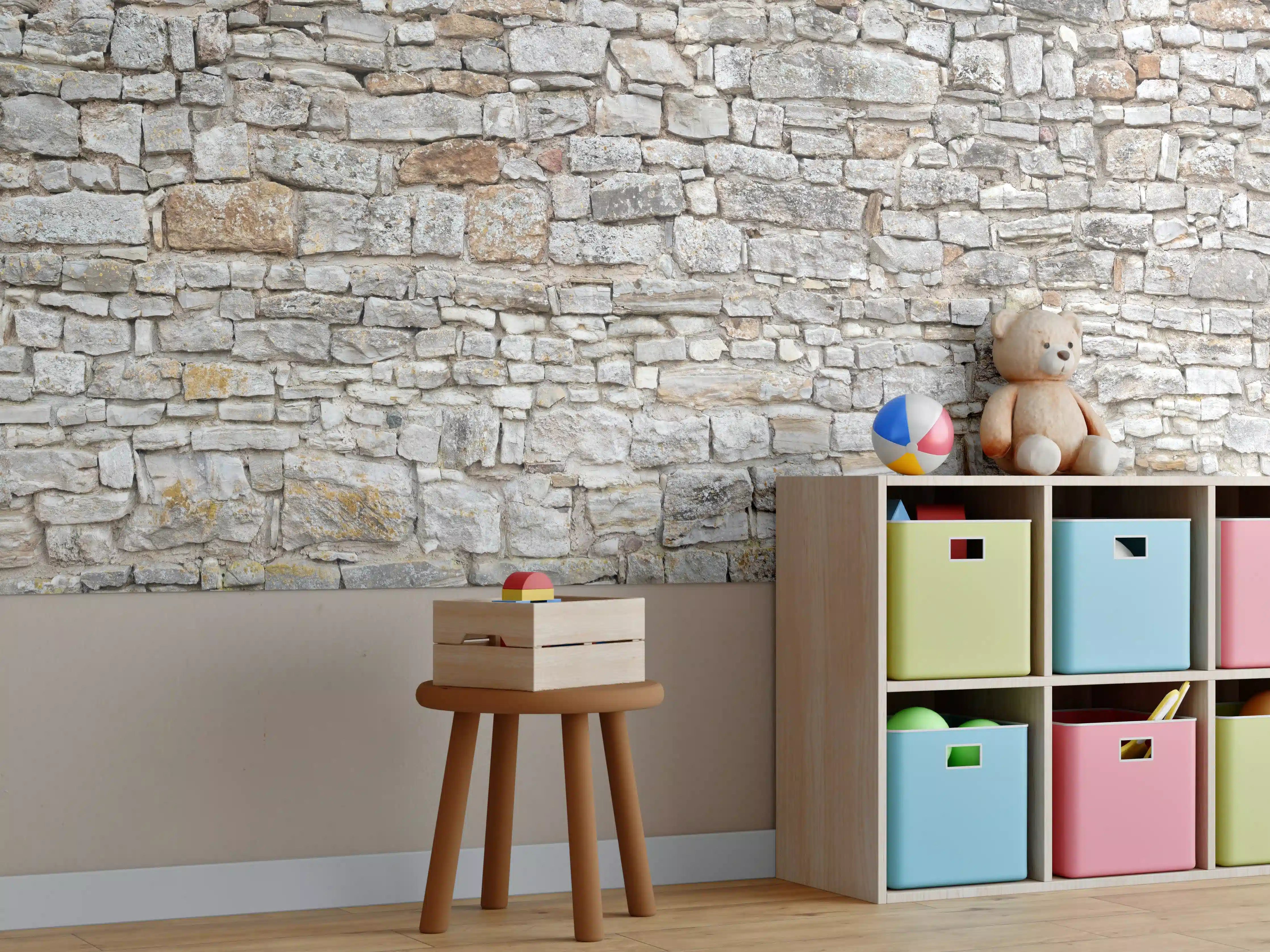 Kinderzimmer Wandgestaltung - Gräuliche alte Mauer aus groben Steinen