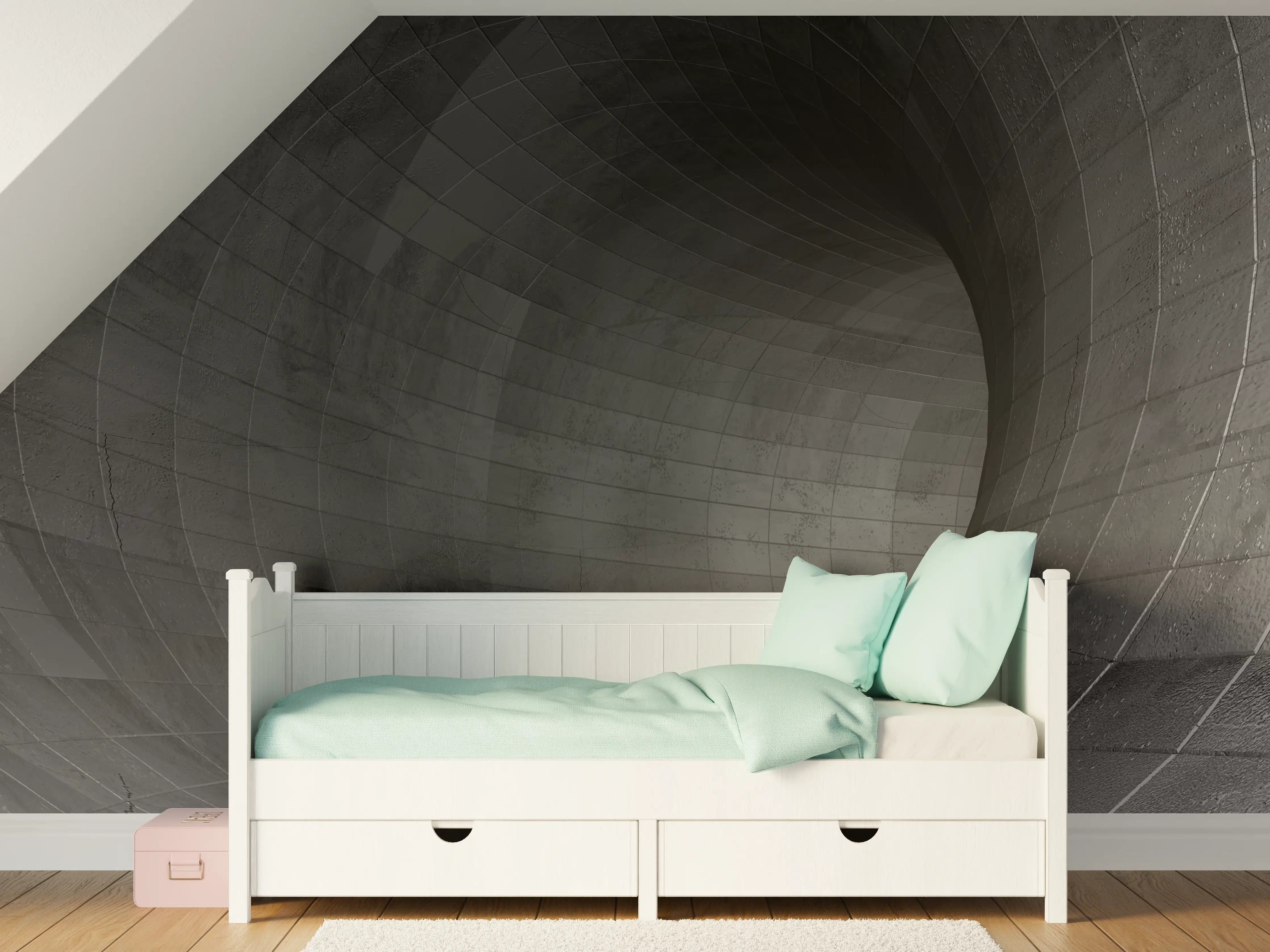 Kinderzimmer Wandgestaltung - Gräulicher Beton - Tunnel