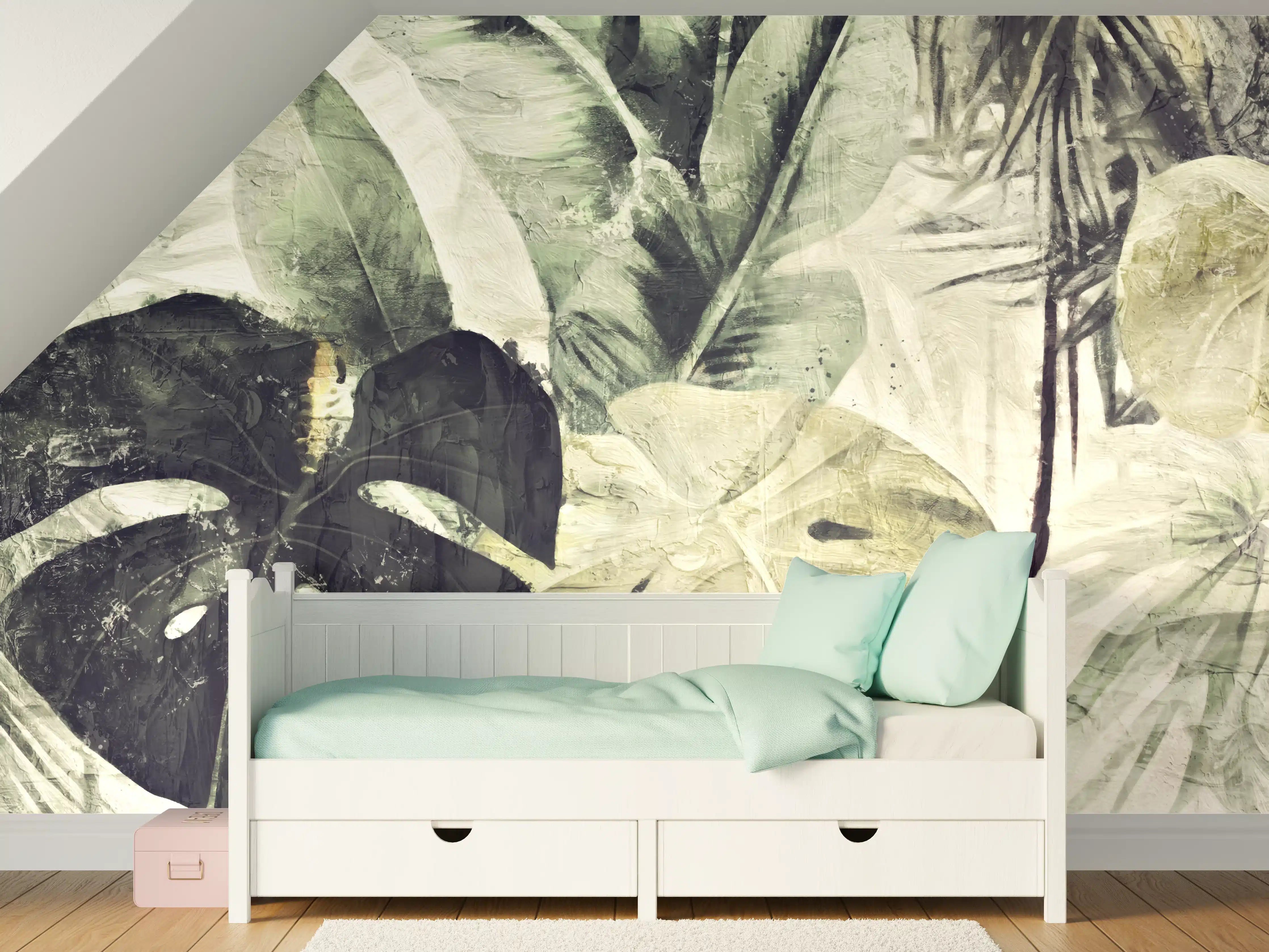 Kinderzimmer Wandgestaltung - Gräulicher Dschungel - Floral