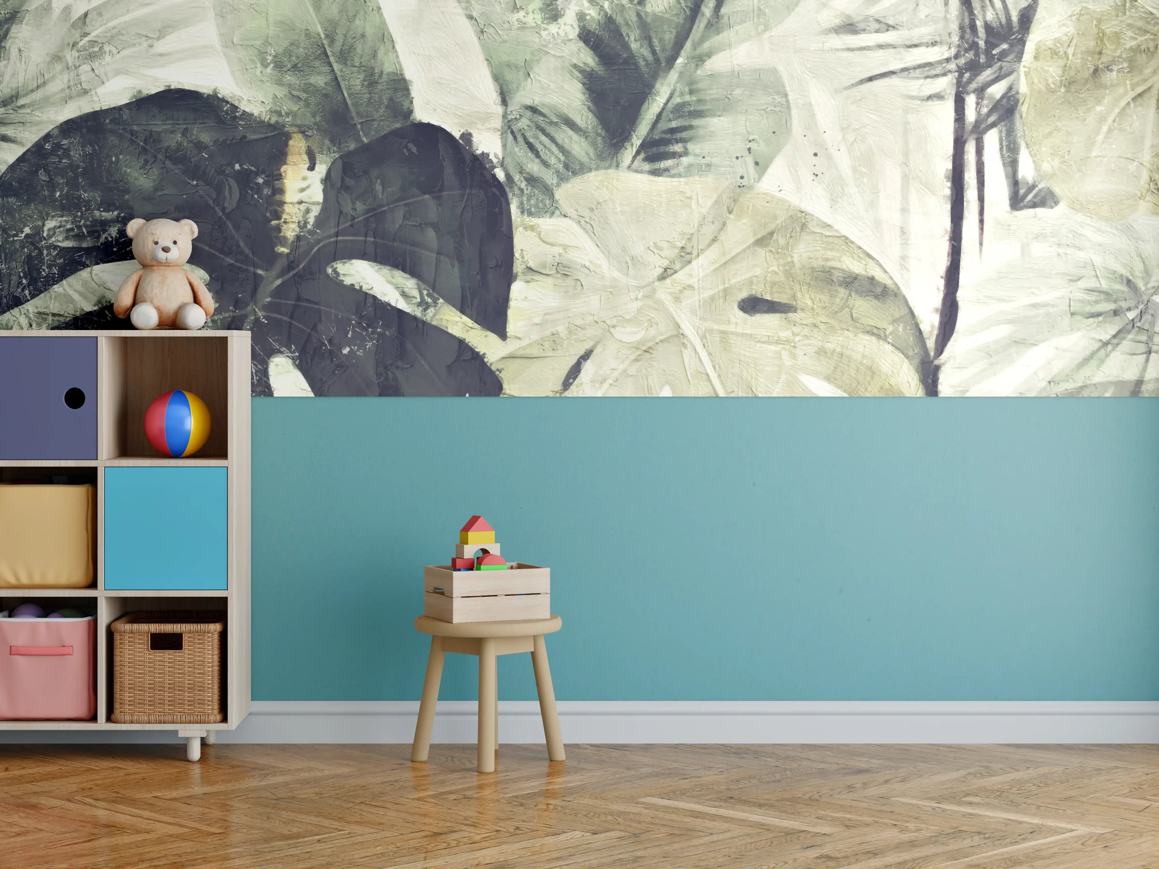 Kinderzimmer Wandgestaltung - Gräulicher Dschungel - Floral