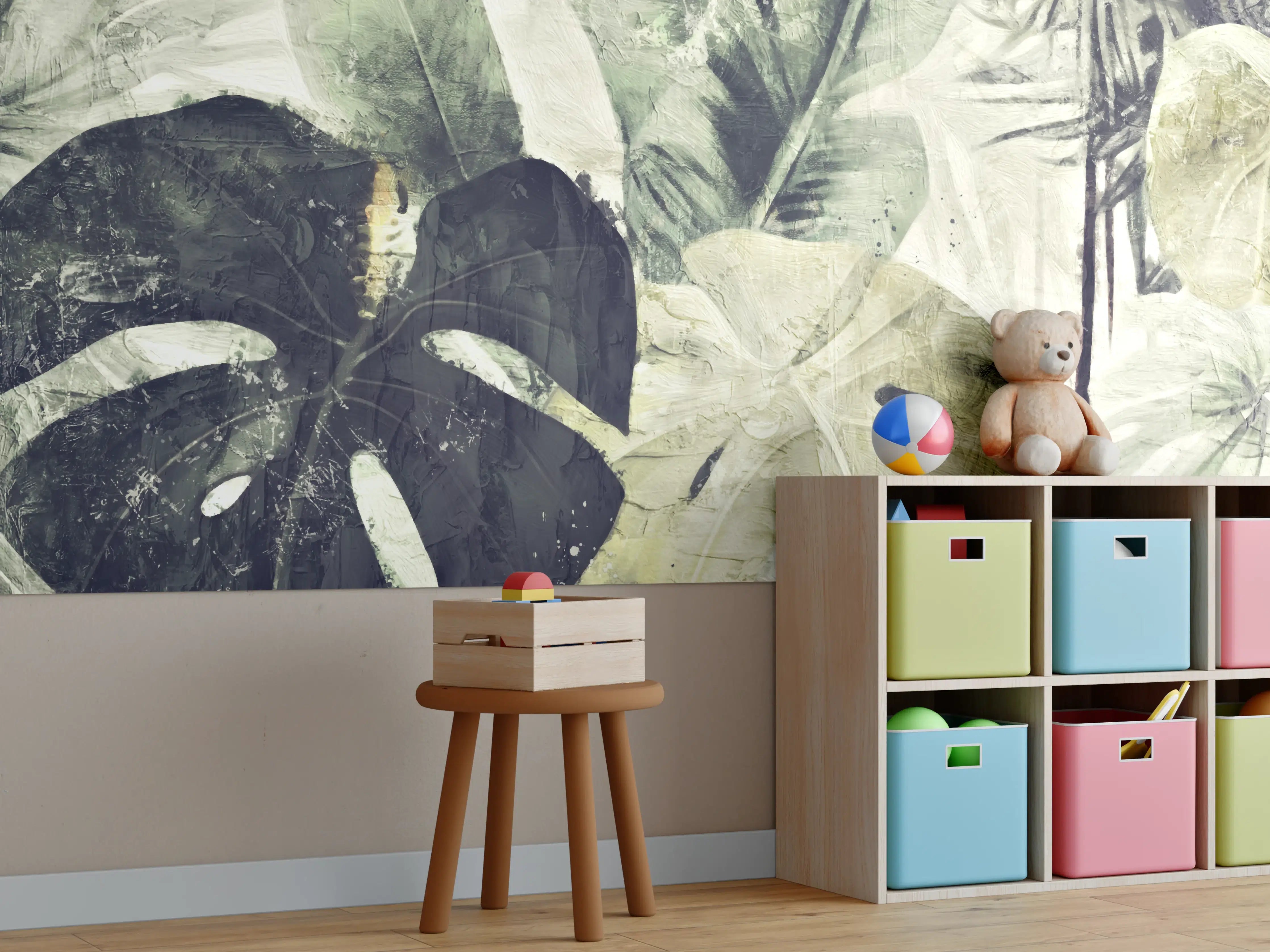 Kinderzimmer Wandgestaltung - Gräulicher Dschungel - Floral