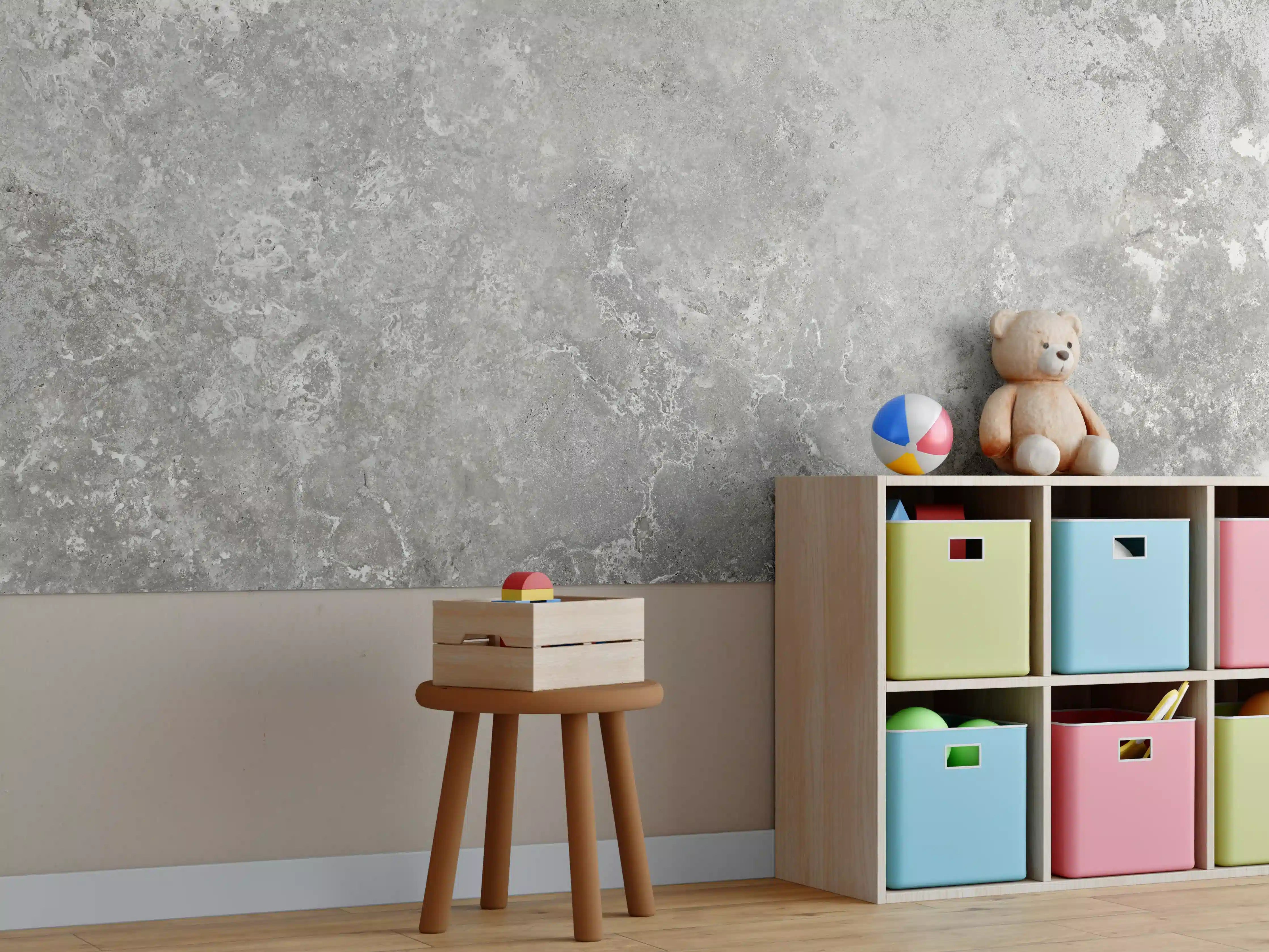 Kinderzimmer Wandgestaltung - Gräulicher Zement