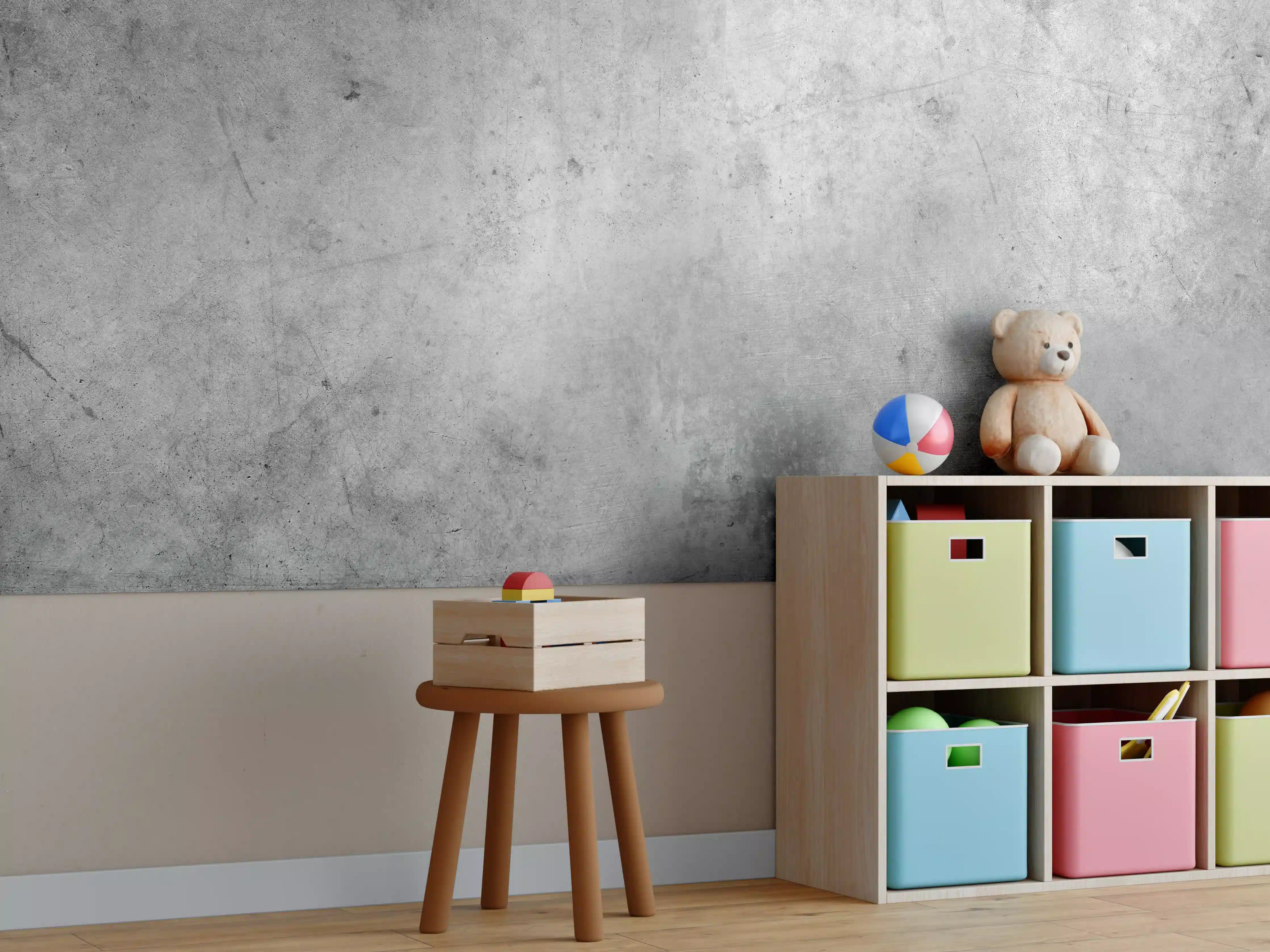 Kinderzimmer Wandgestaltung - Gräulicher rauer Beton