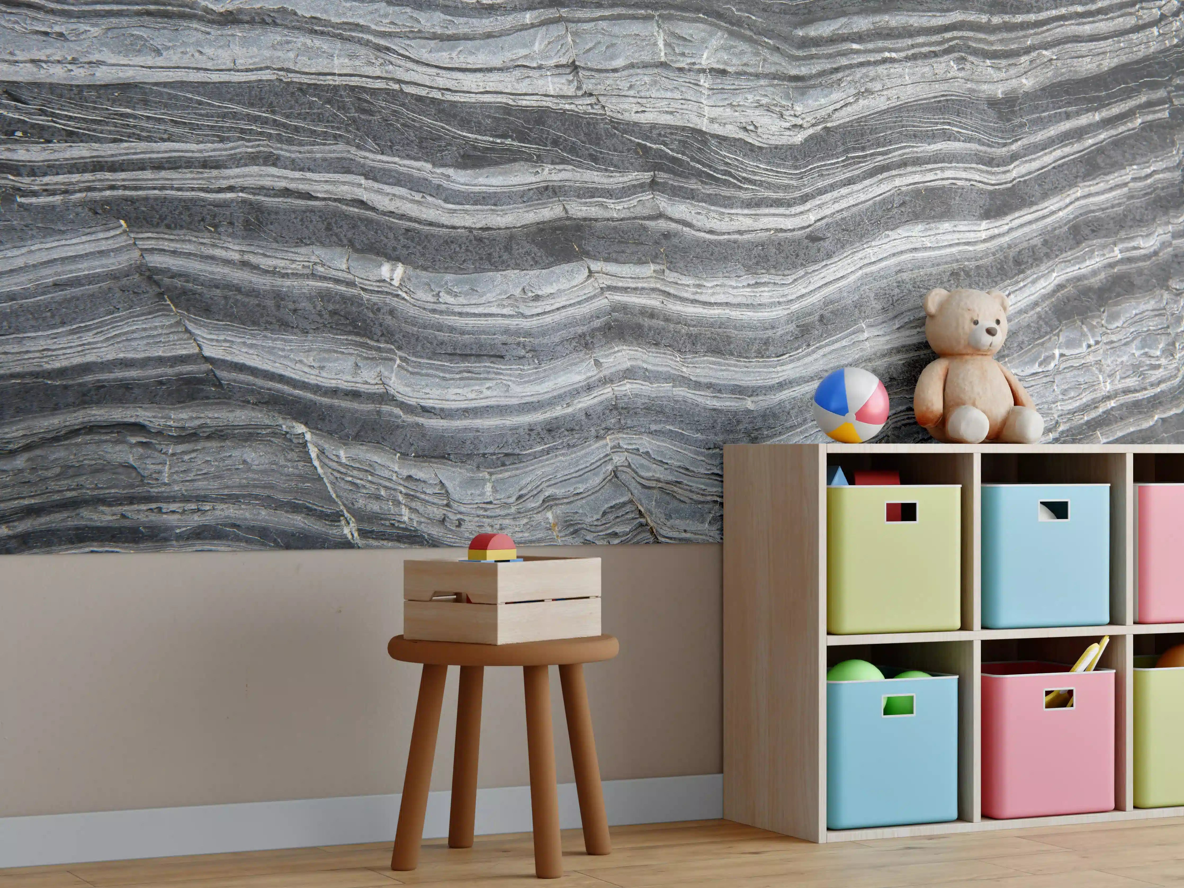 Kinderzimmer Wandgestaltung - Gräulicher rissiger Schiefer