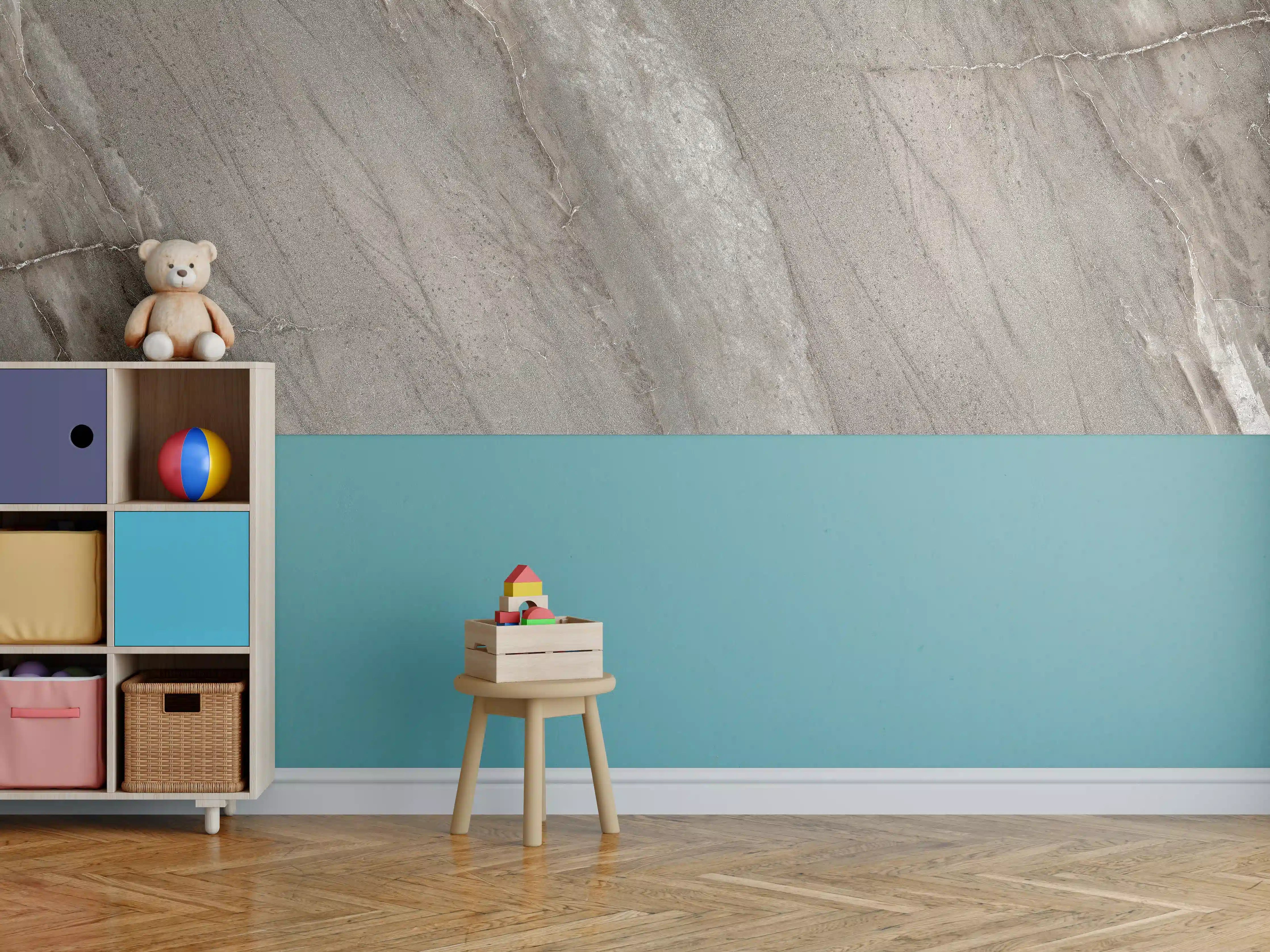 Kinderzimmer Wandgestaltung - Gräulicher rissiger Tonstein