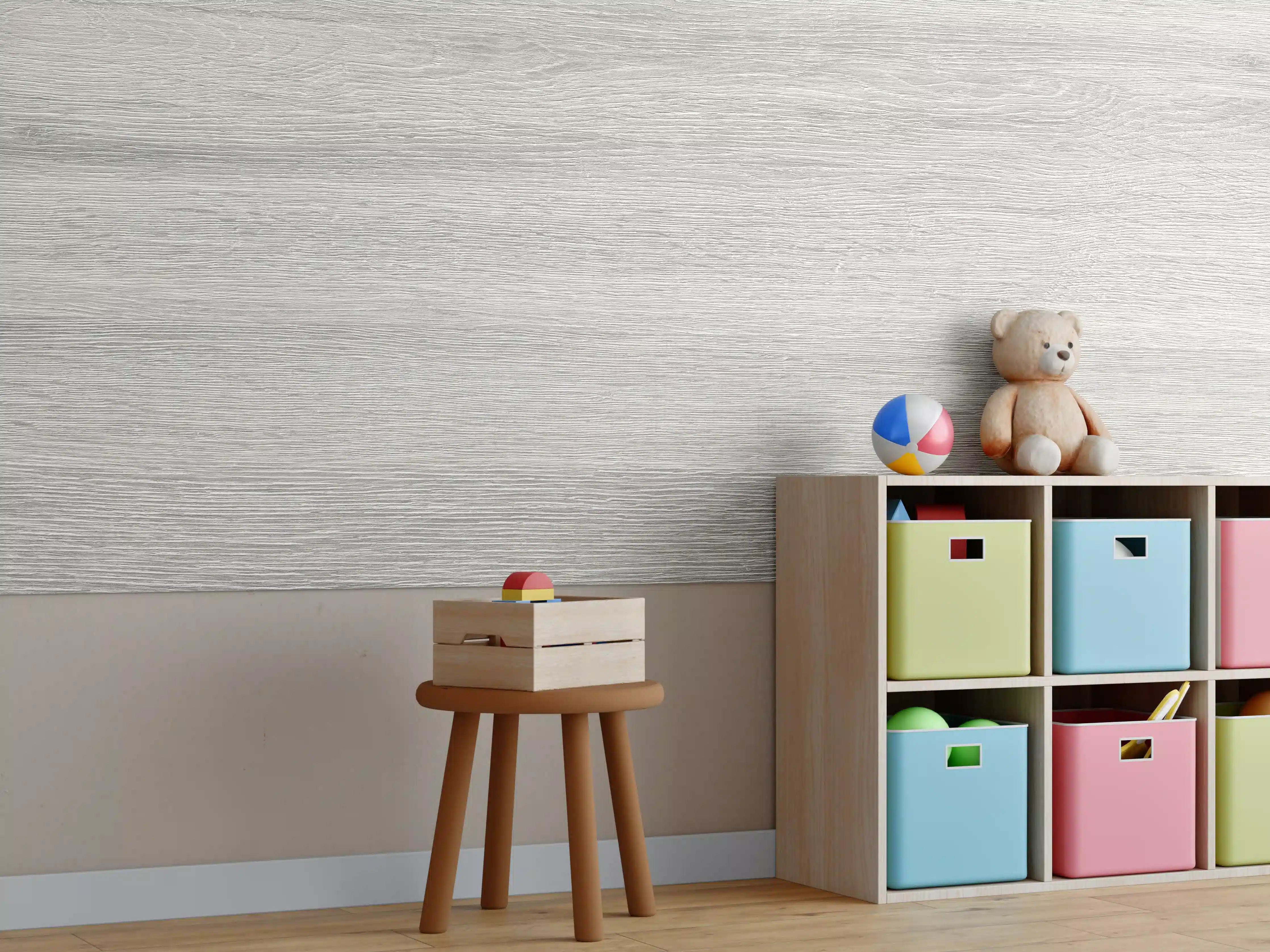 Kinderzimmer Wandgestaltung - Gräuliches Eichenholzplatte