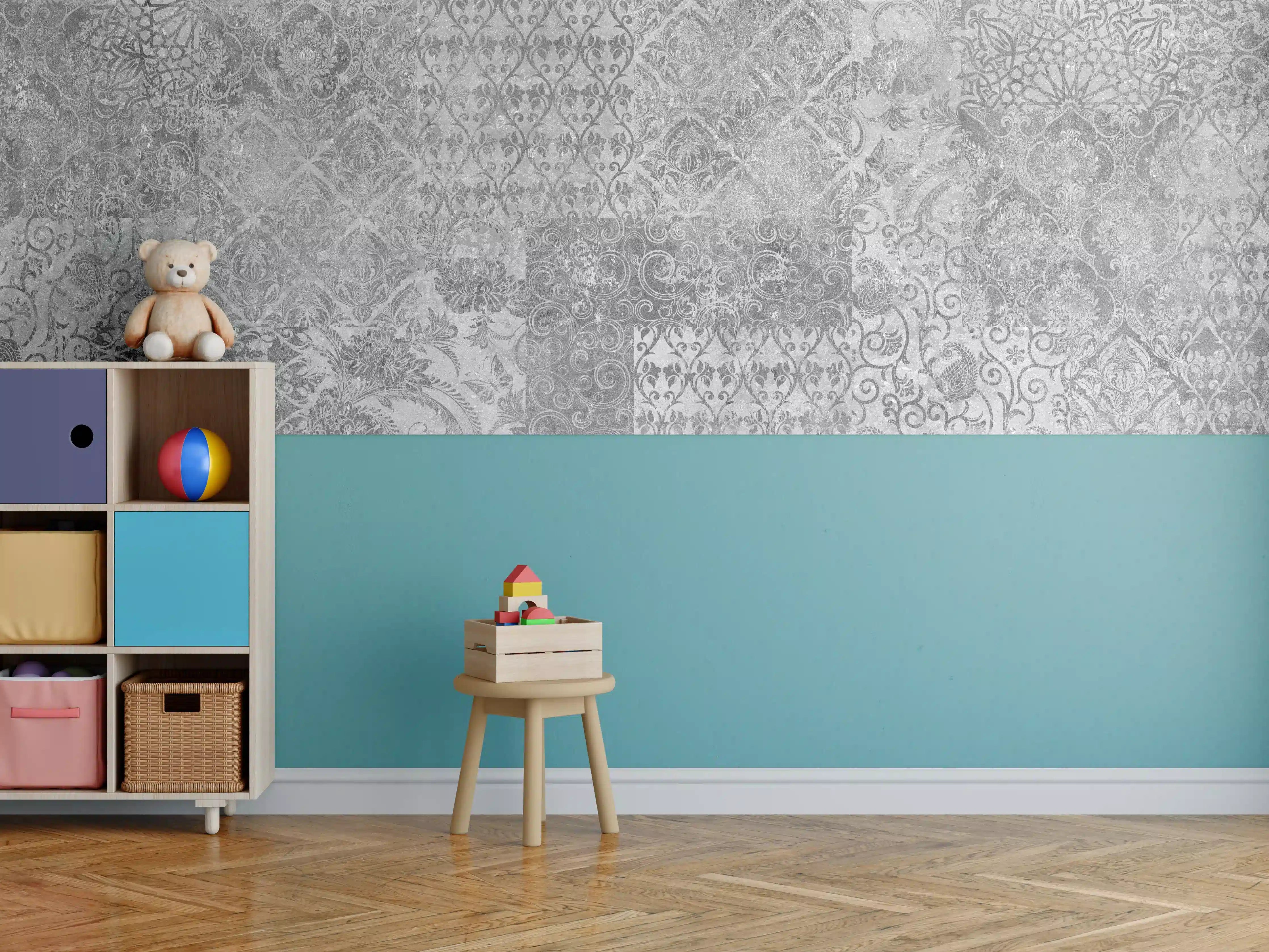 Kinderzimmer Wandgestaltung - Gräuliches Mosaik Muster