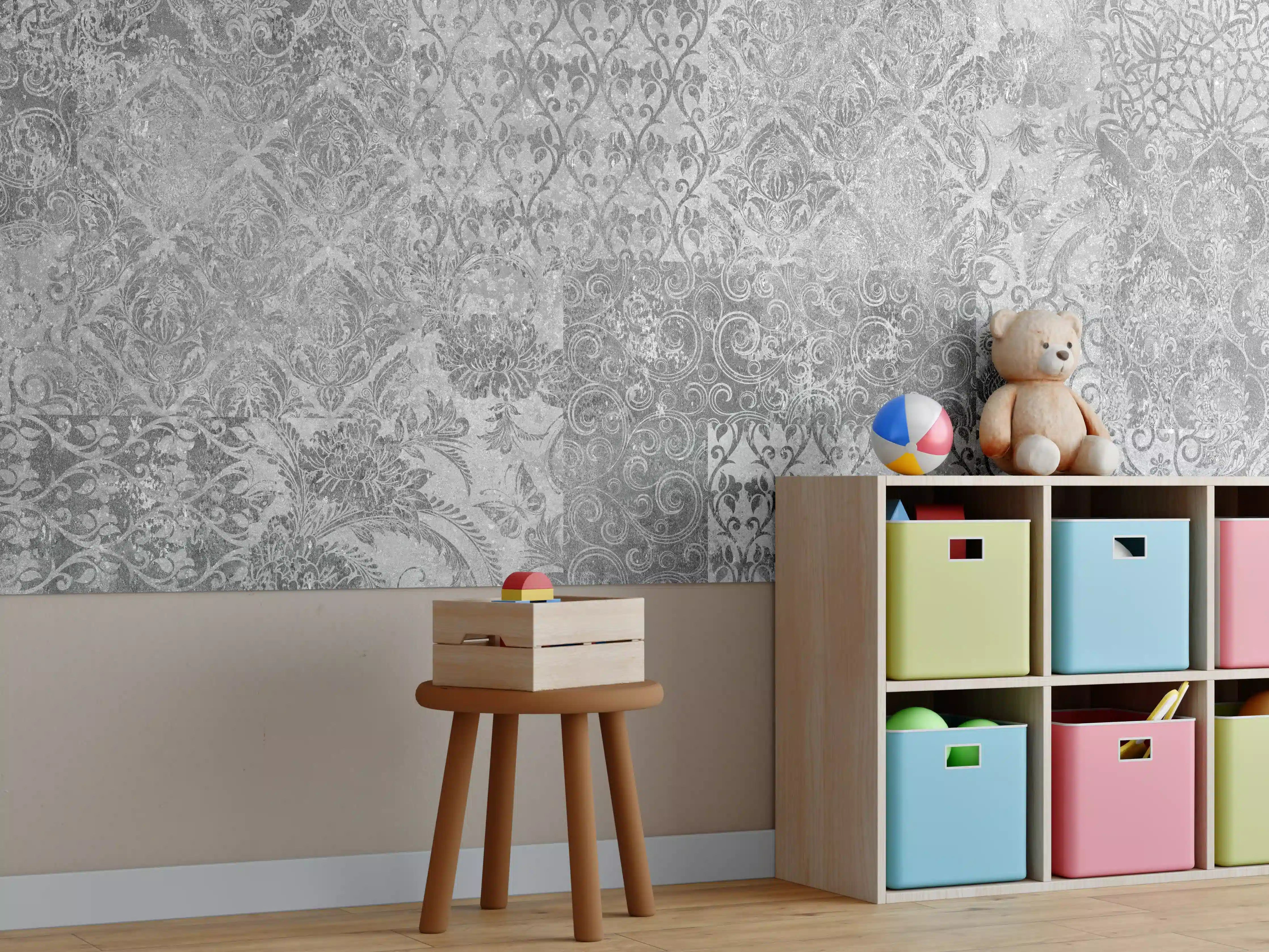 Kinderzimmer Wandgestaltung - Gräuliches Mosaik Muster