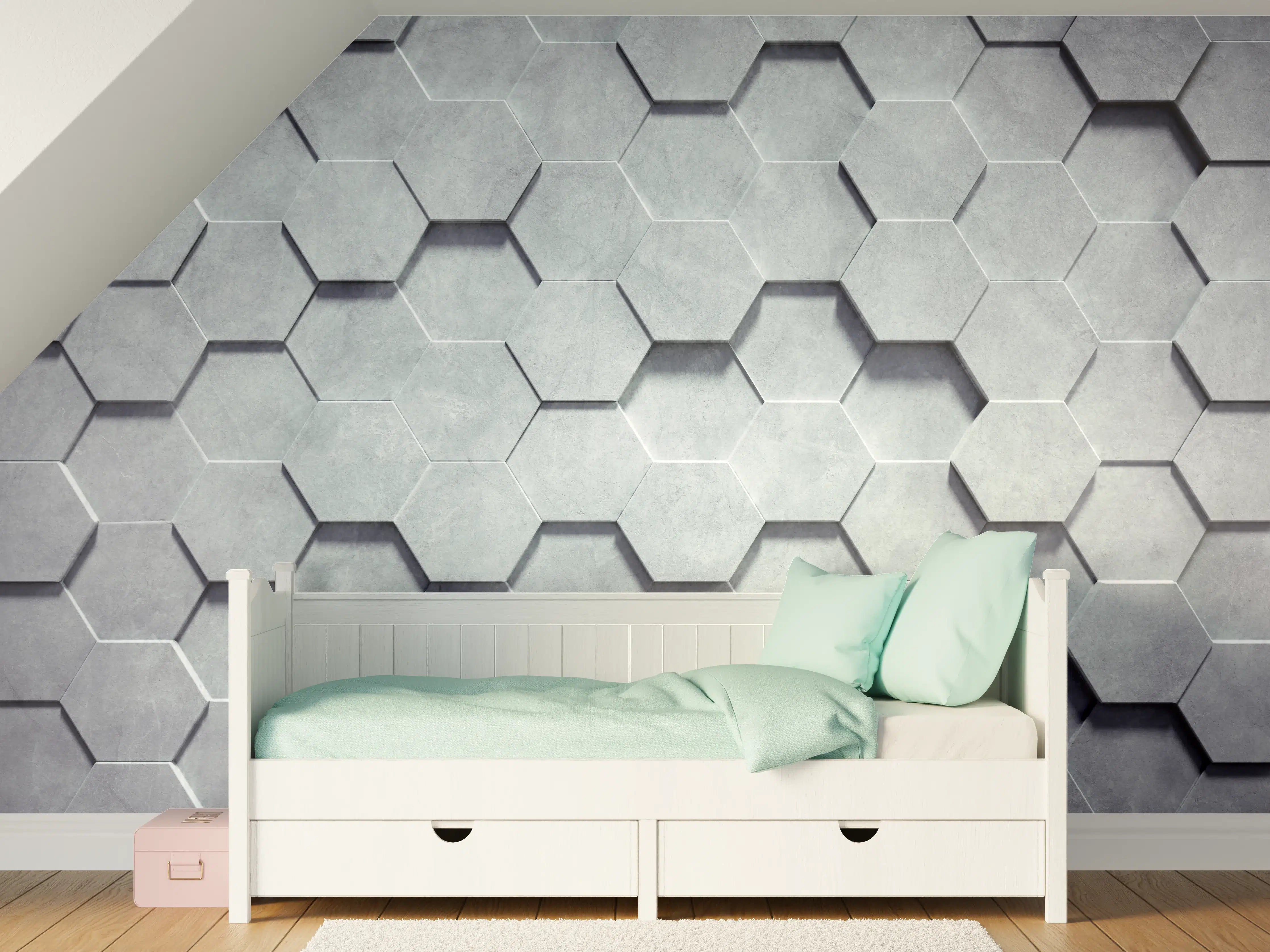 Kinderzimmer Wandgestaltung - Gräuliches Wabenmuster