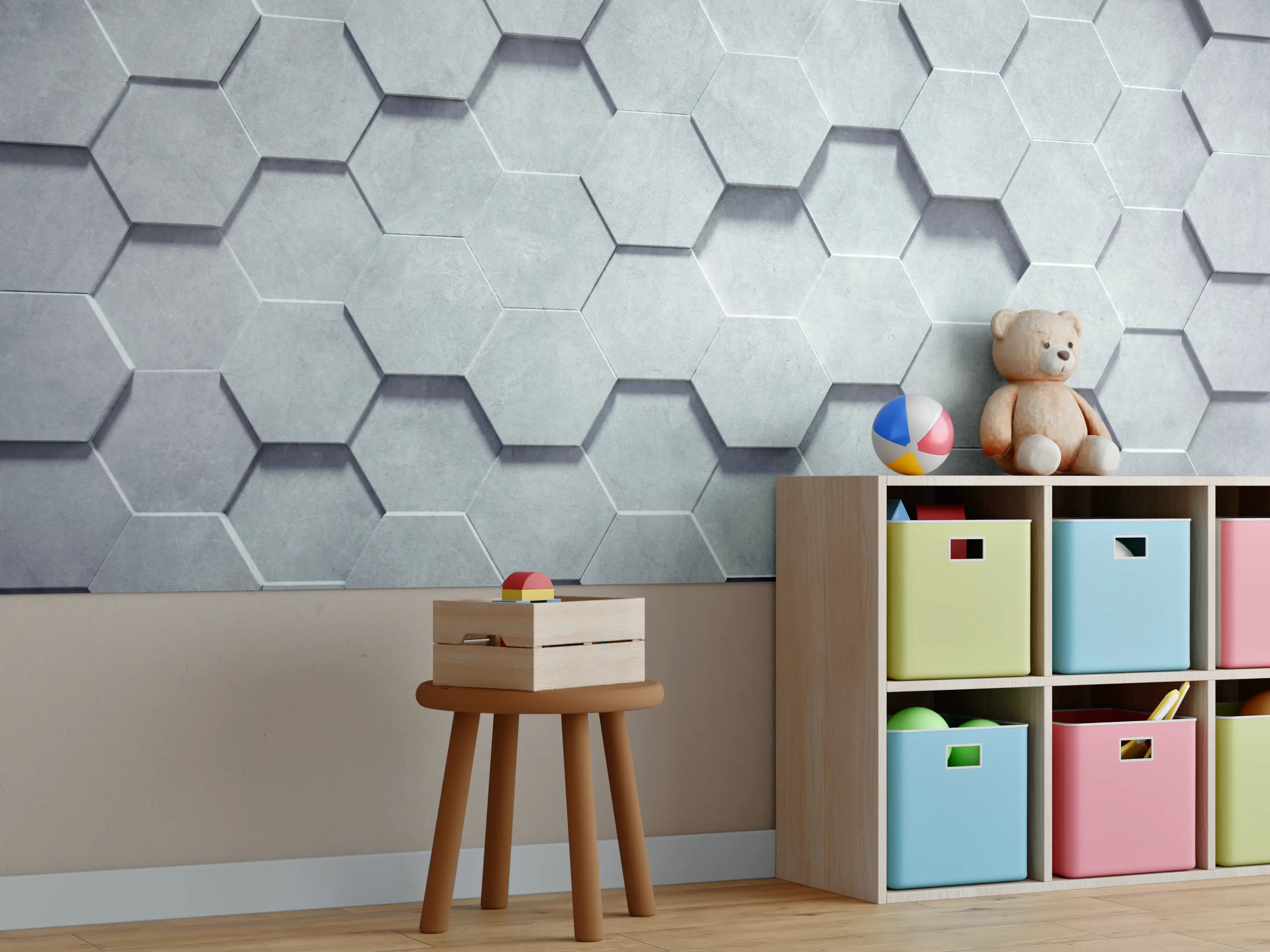 Kinderzimmer Wandgestaltung - Gräuliches Wabenmuster