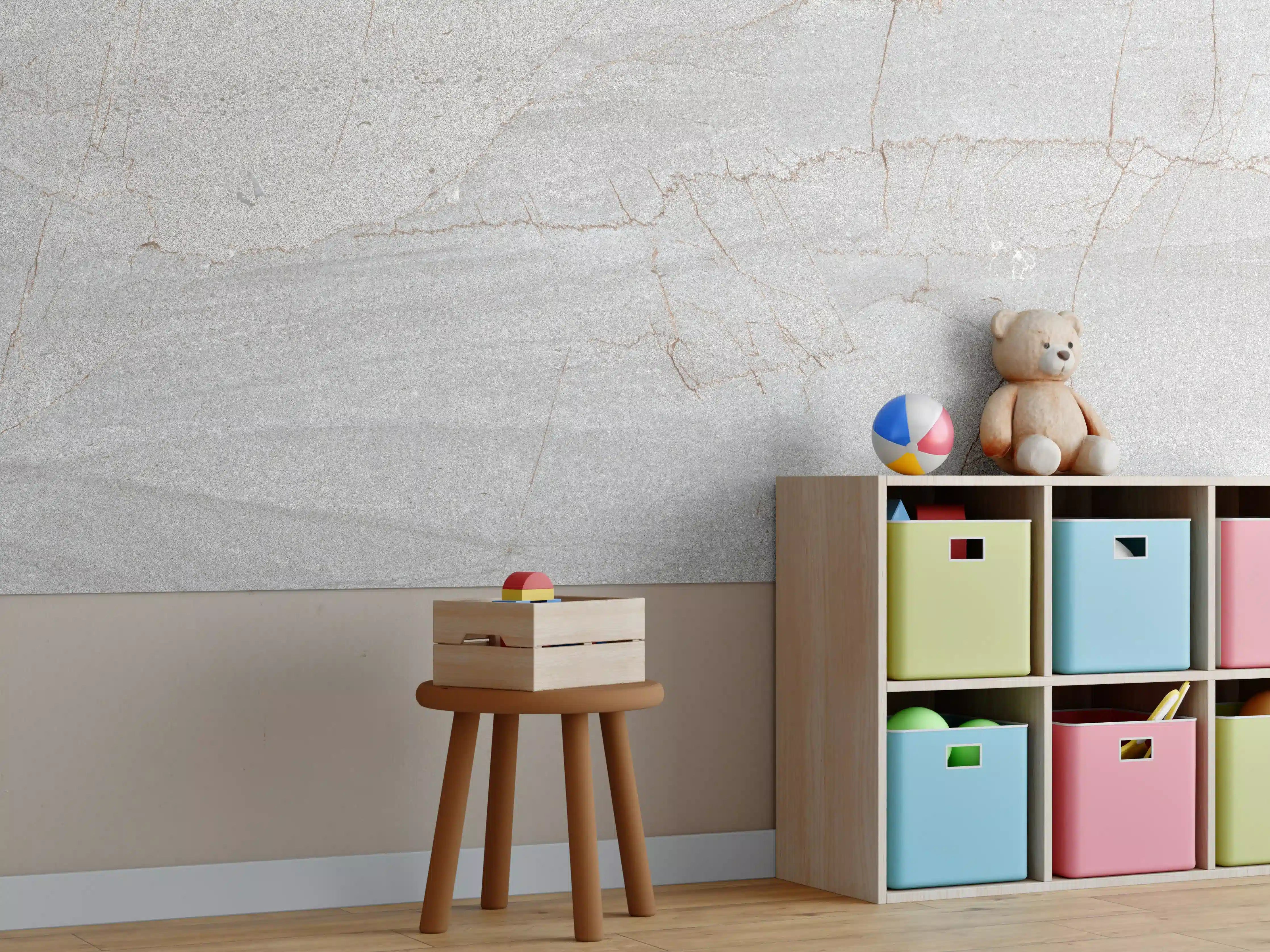 Kinderzimmer Wandgestaltung - Gräuliches rissiges Marmormuster 
