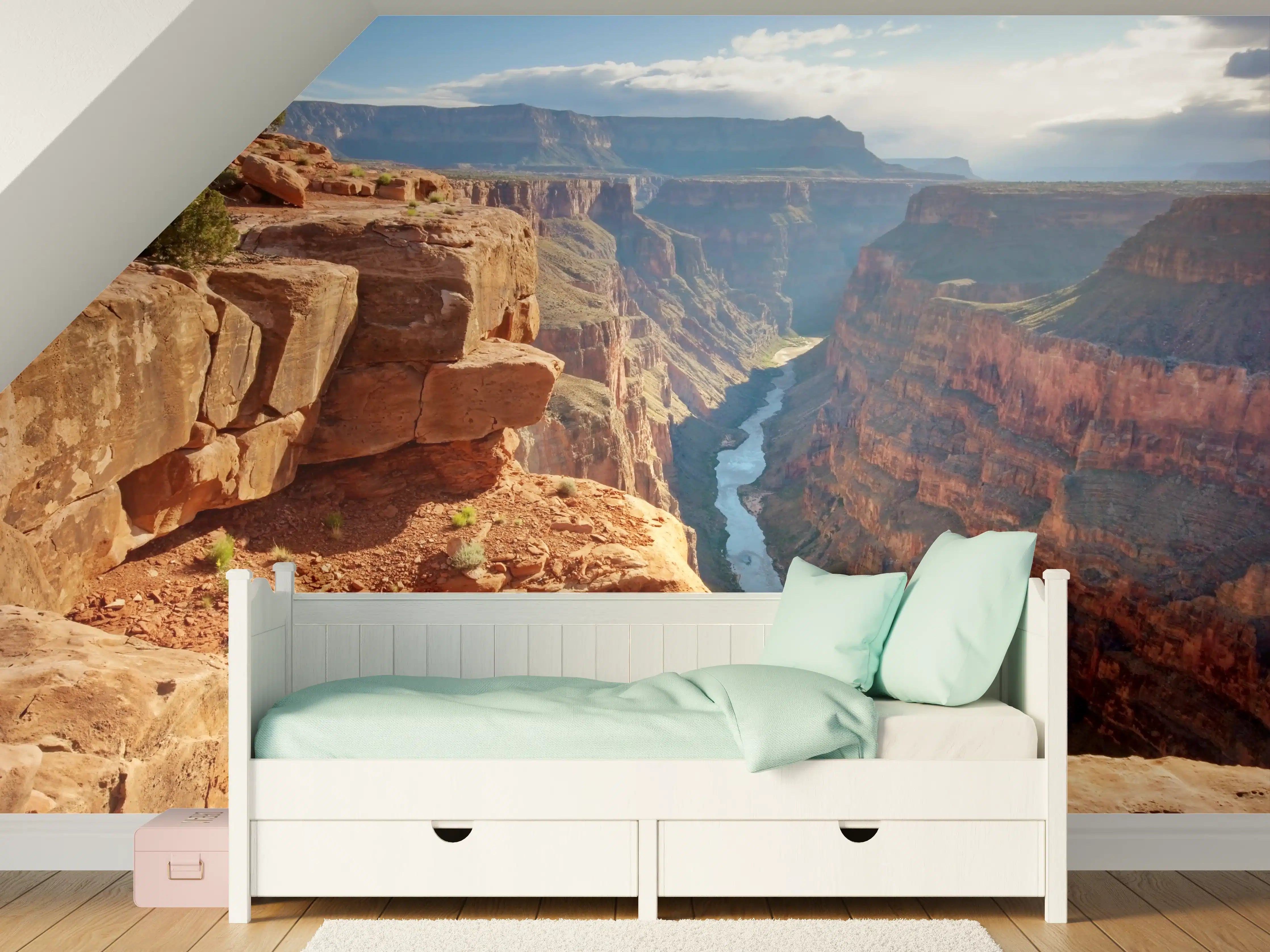 Kinderzimmer Wandgestaltung - Grand Canyon mit Fluss in warmen Farbtönen