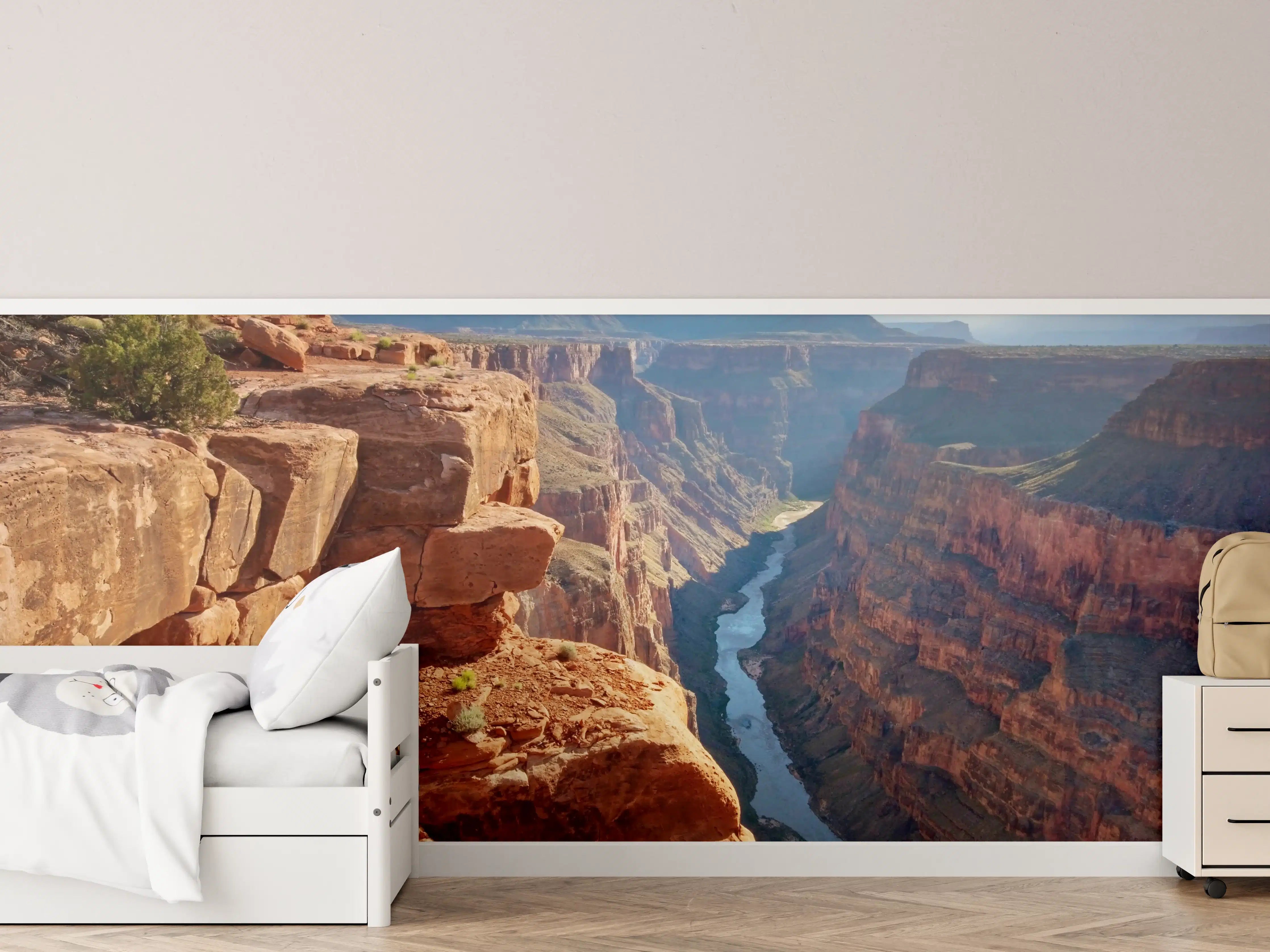 Kinderzimmer Wandgestaltung - Grand Canyon mit Fluss in warmen Farbtönen