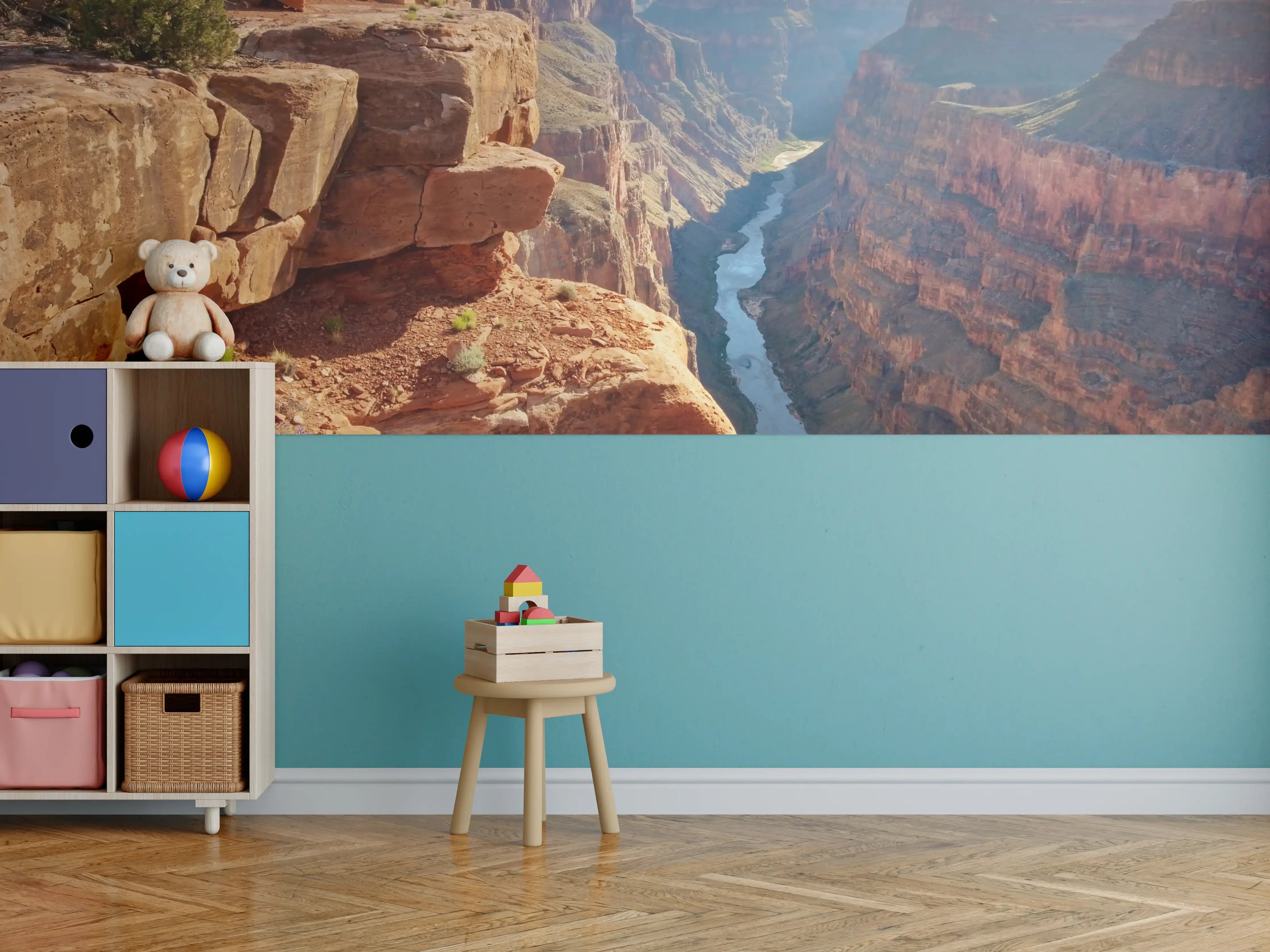 Kinderzimmer Wandgestaltung - Grand Canyon mit Fluss in warmen Farbtönen