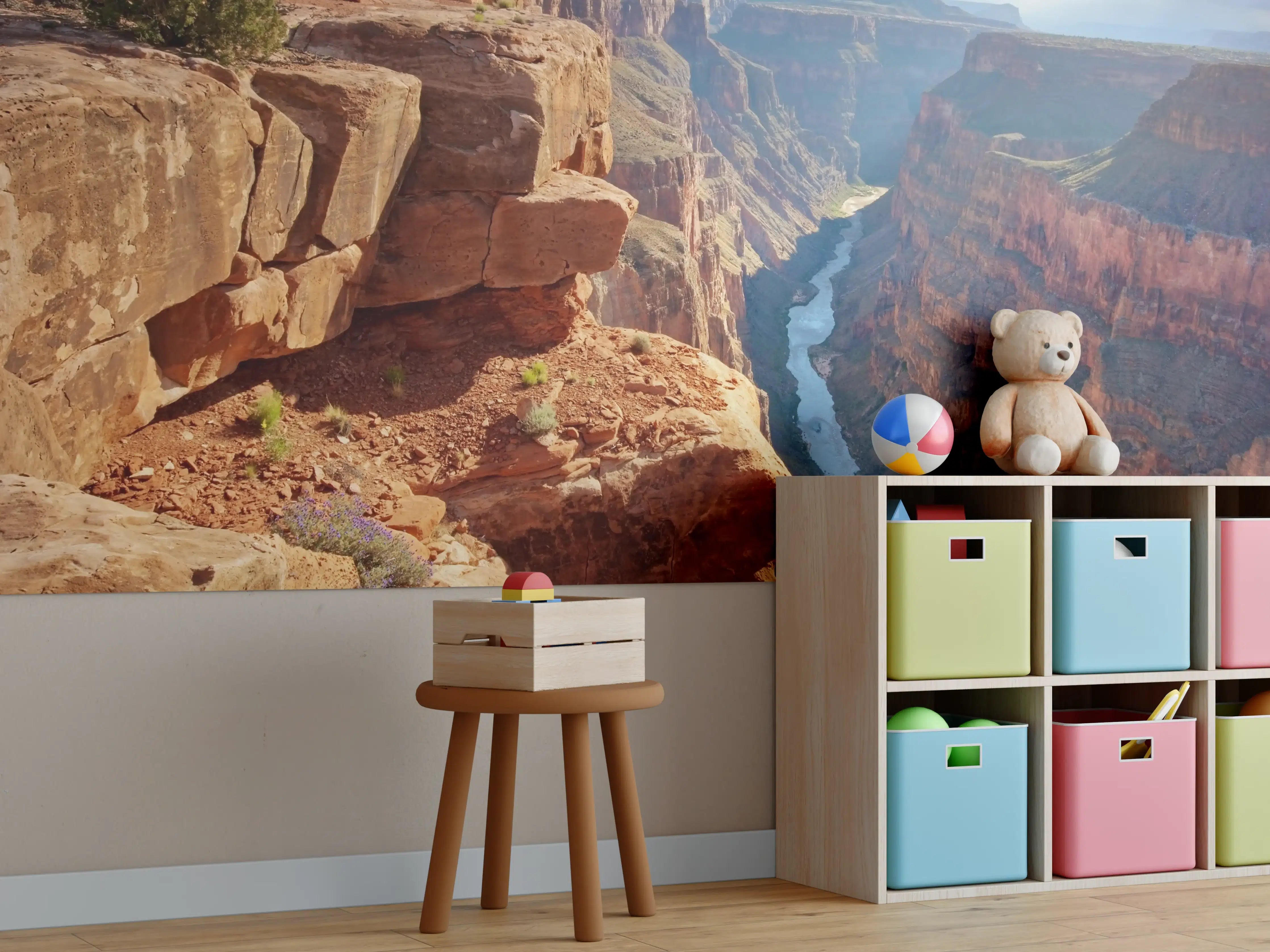 Kinderzimmer Wandgestaltung - Grand Canyon mit Fluss in warmen Farbtönen