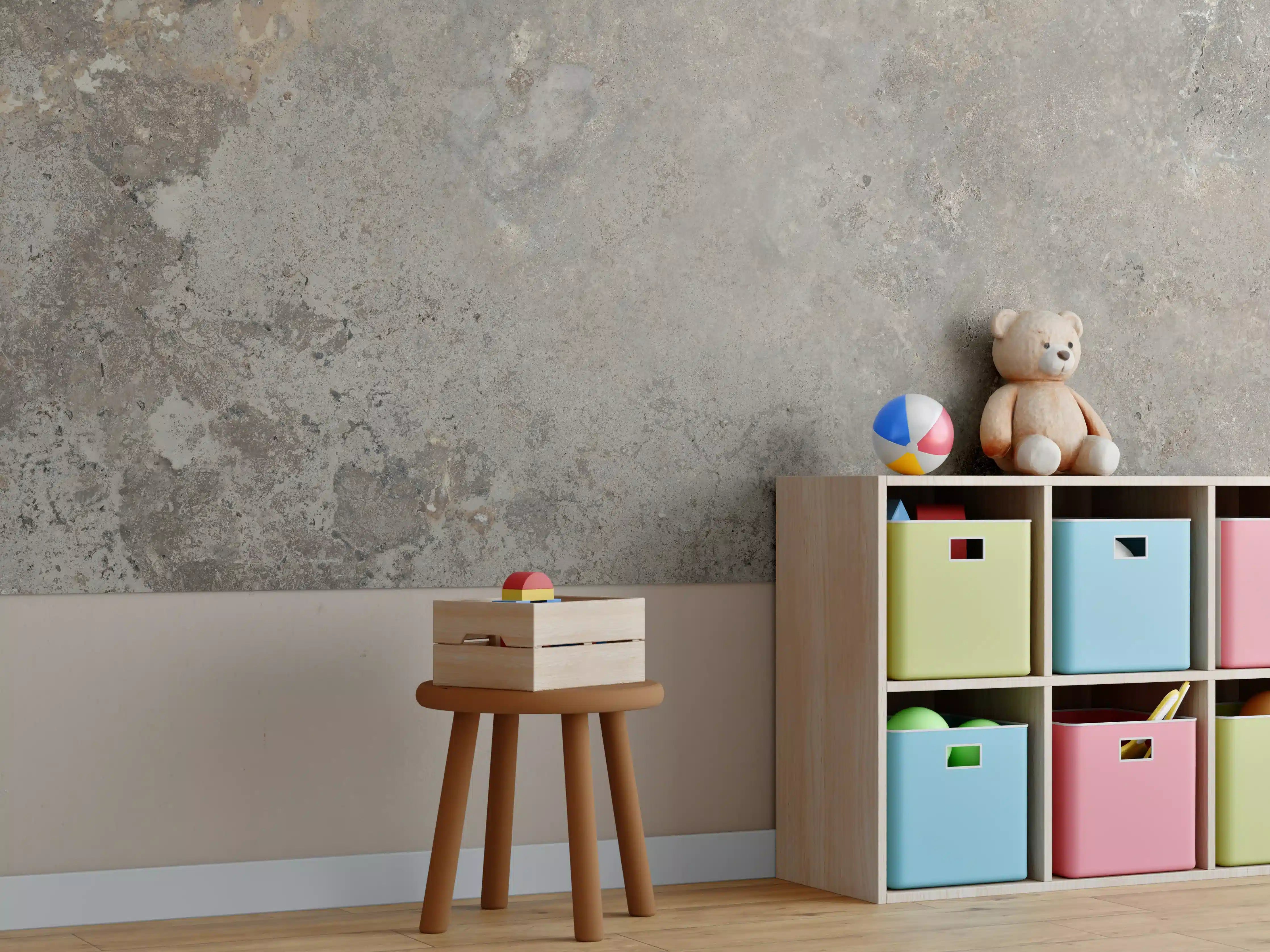 Kinderzimmer Wandgestaltung - Grau-Braune Steinwand-Textur