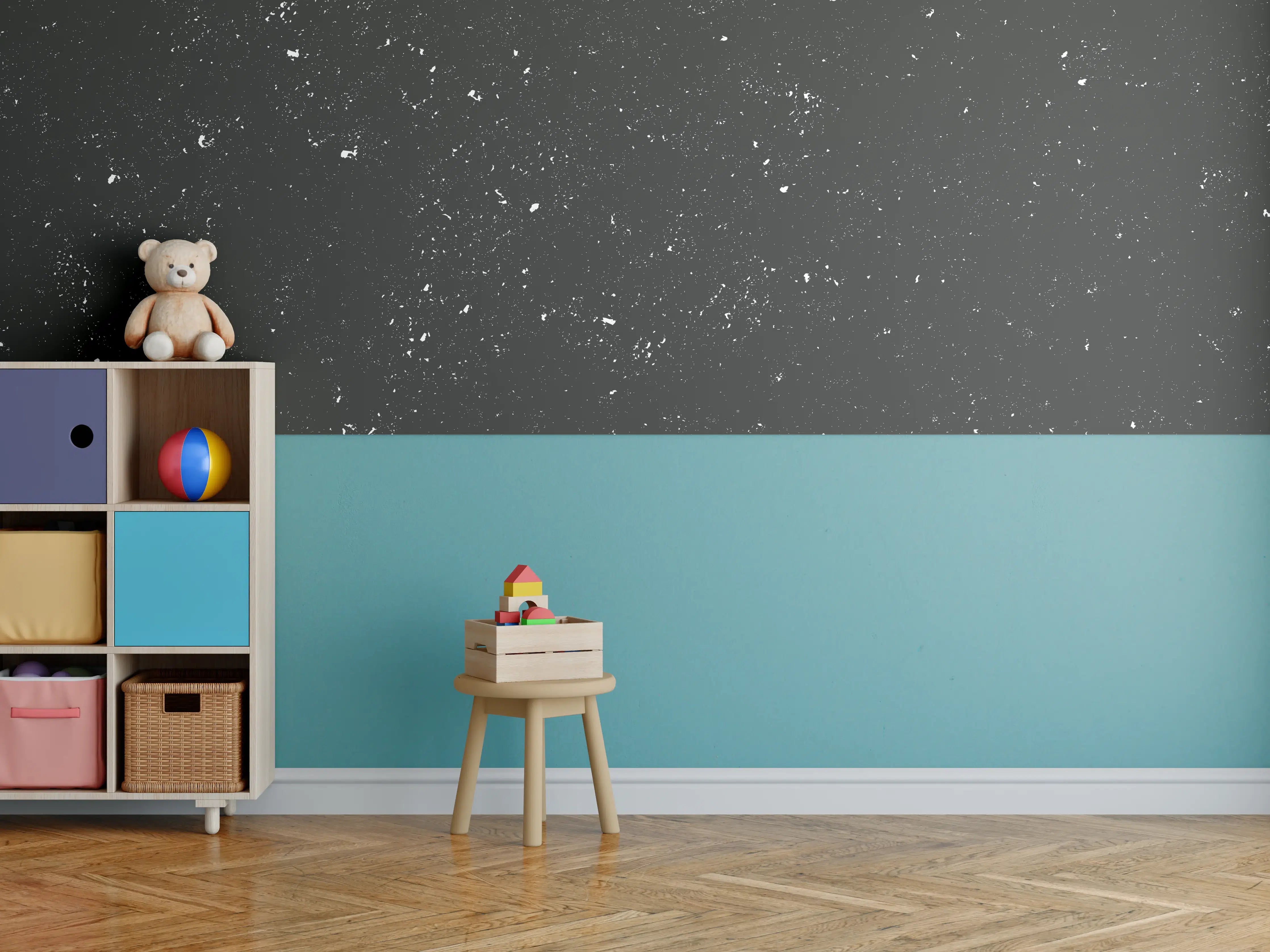 Kinderzimmer Wandgestaltung - Grau-Schwarze Beton Riss-Textur