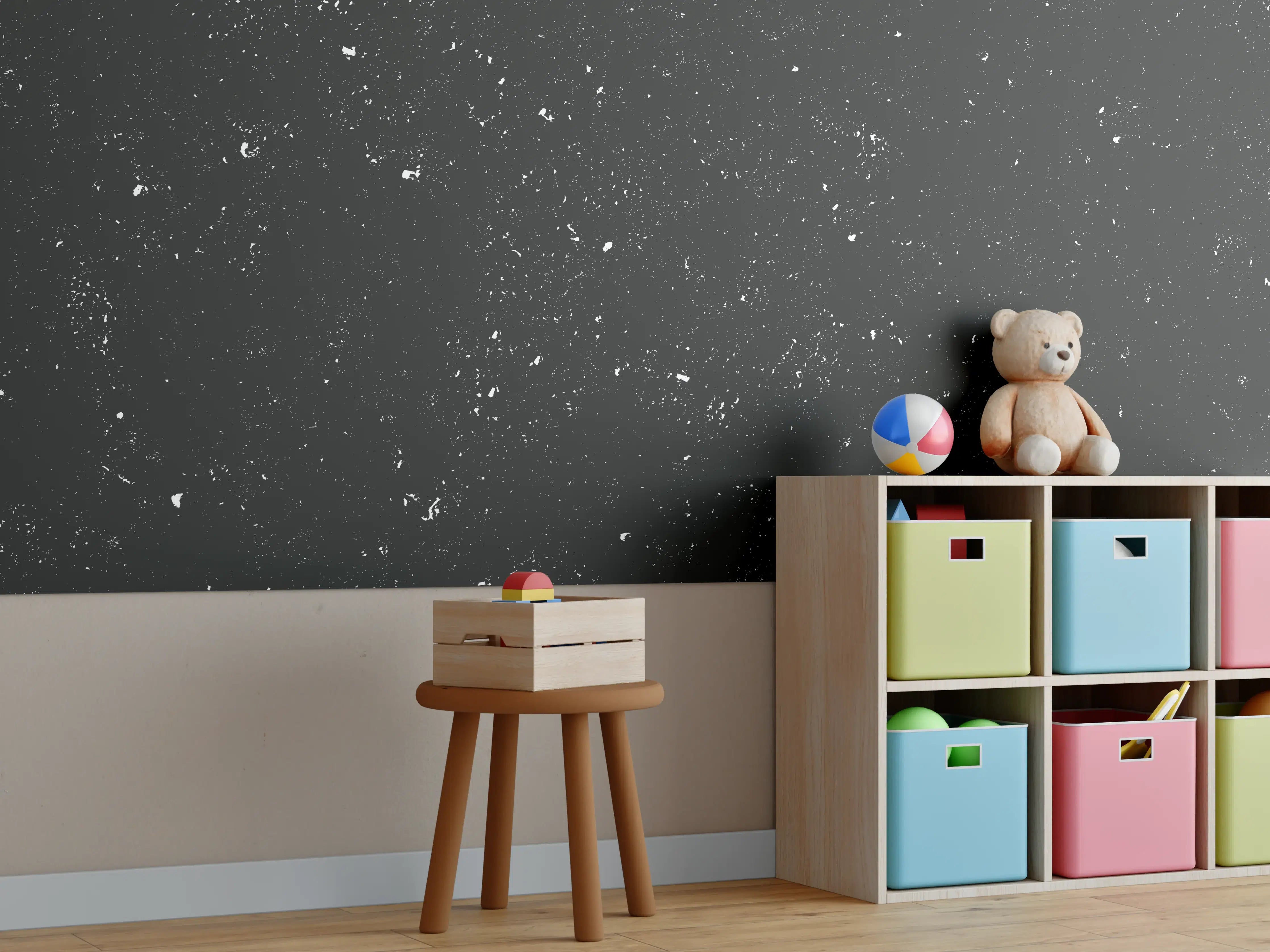 Kinderzimmer Wandgestaltung - Grau-Schwarze Beton Riss-Textur