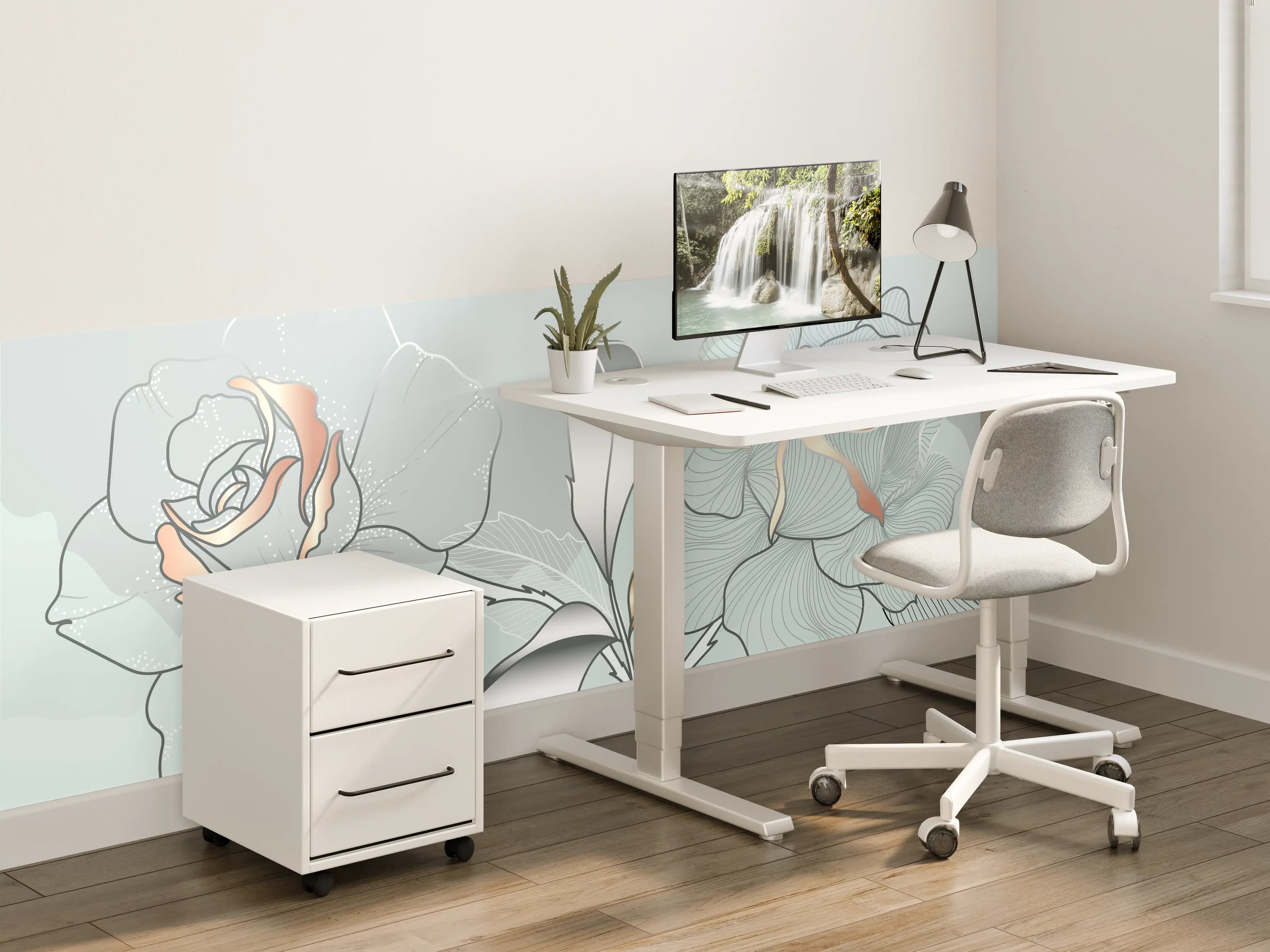 Kinderzimmer Wandgestaltung - Grau-Weiße Blumenillustration