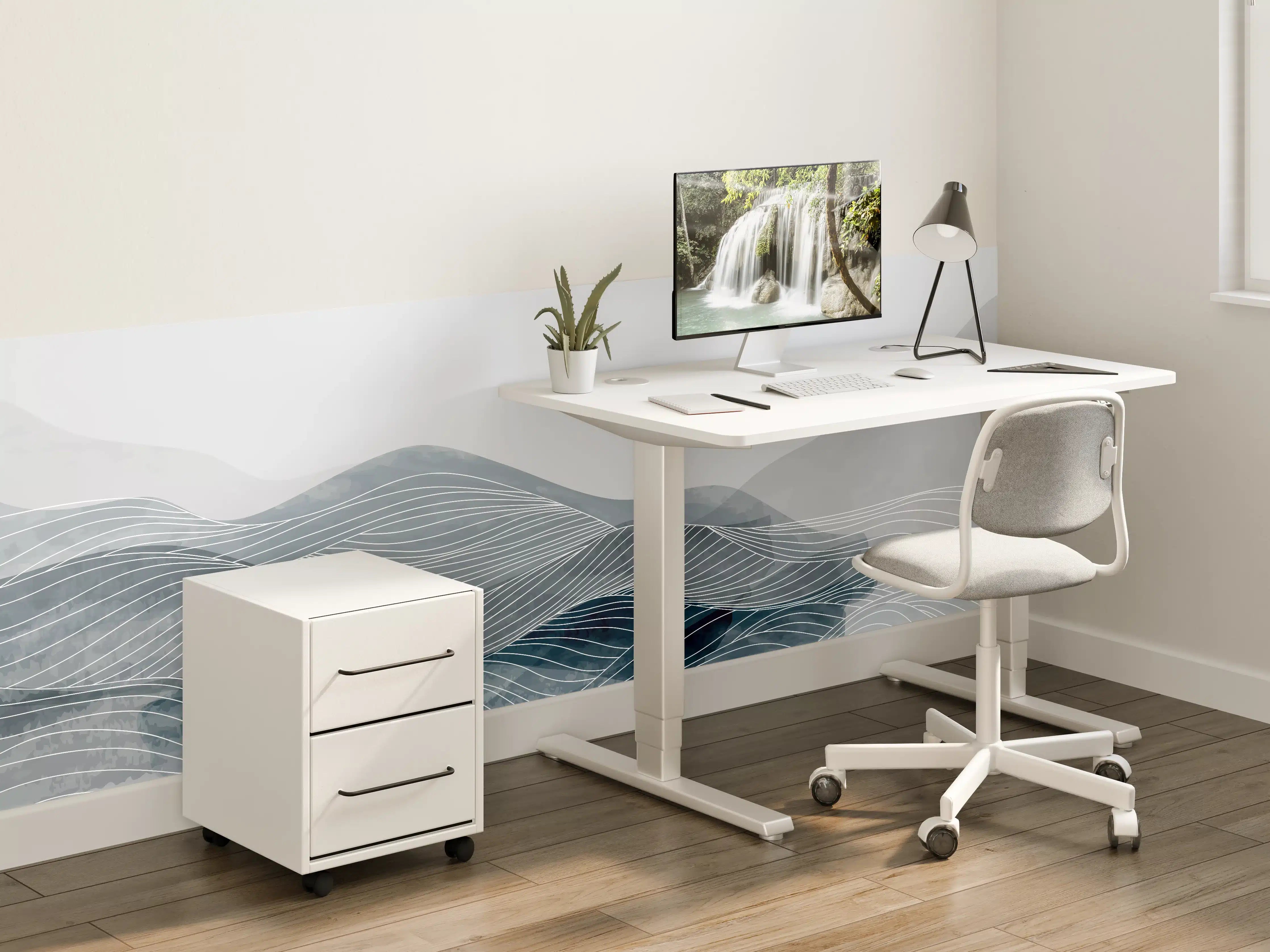 Kinderzimmer Wandgestaltung - Grau-Weiße Wellenlinien Kunst