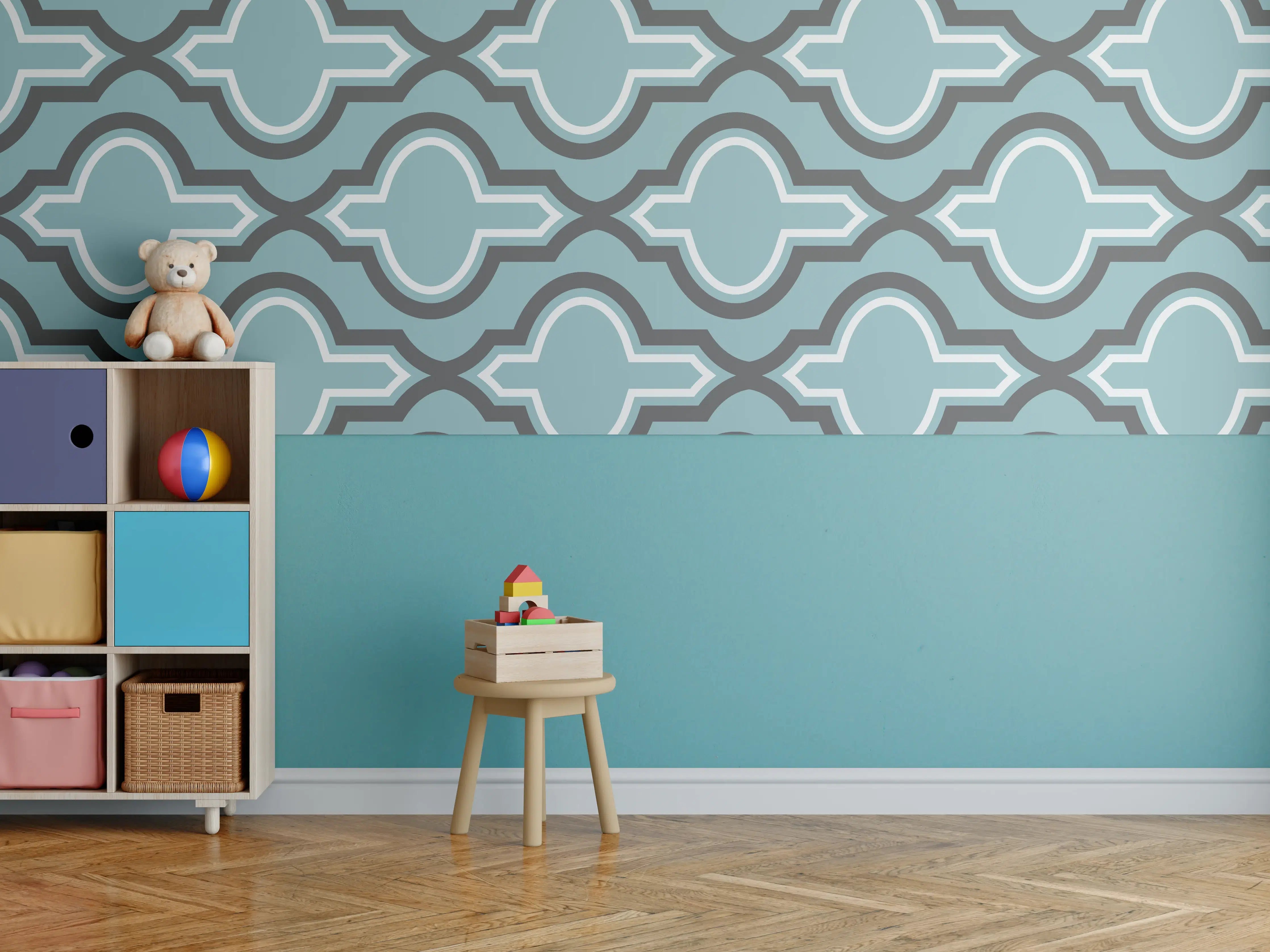 Kinderzimmer Wandgestaltung - Grau-Weißes Grafikdesign Muster