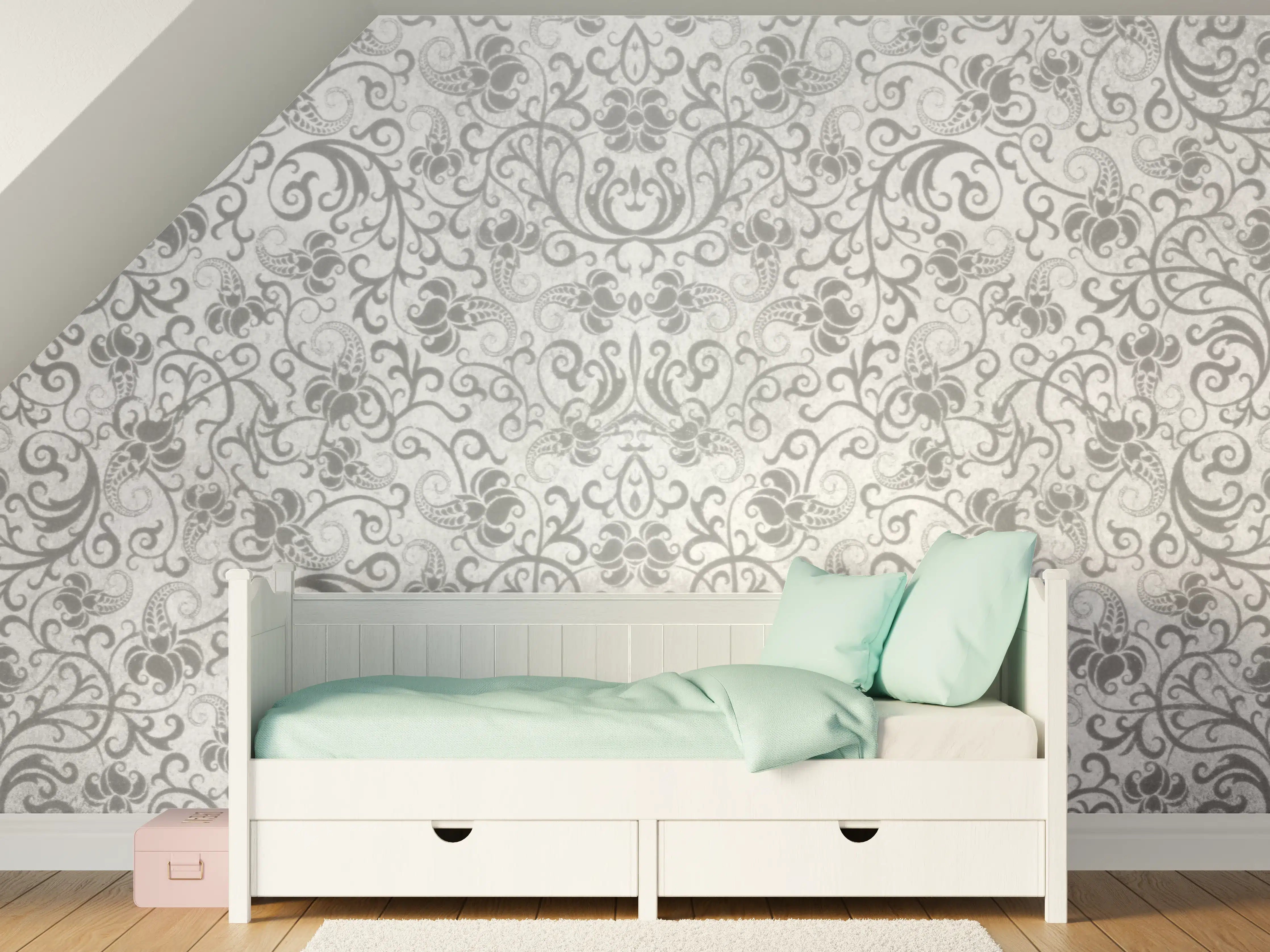 Kinderzimmer Wandgestaltung - Grau-Weißes Vintage Fliesenmuster