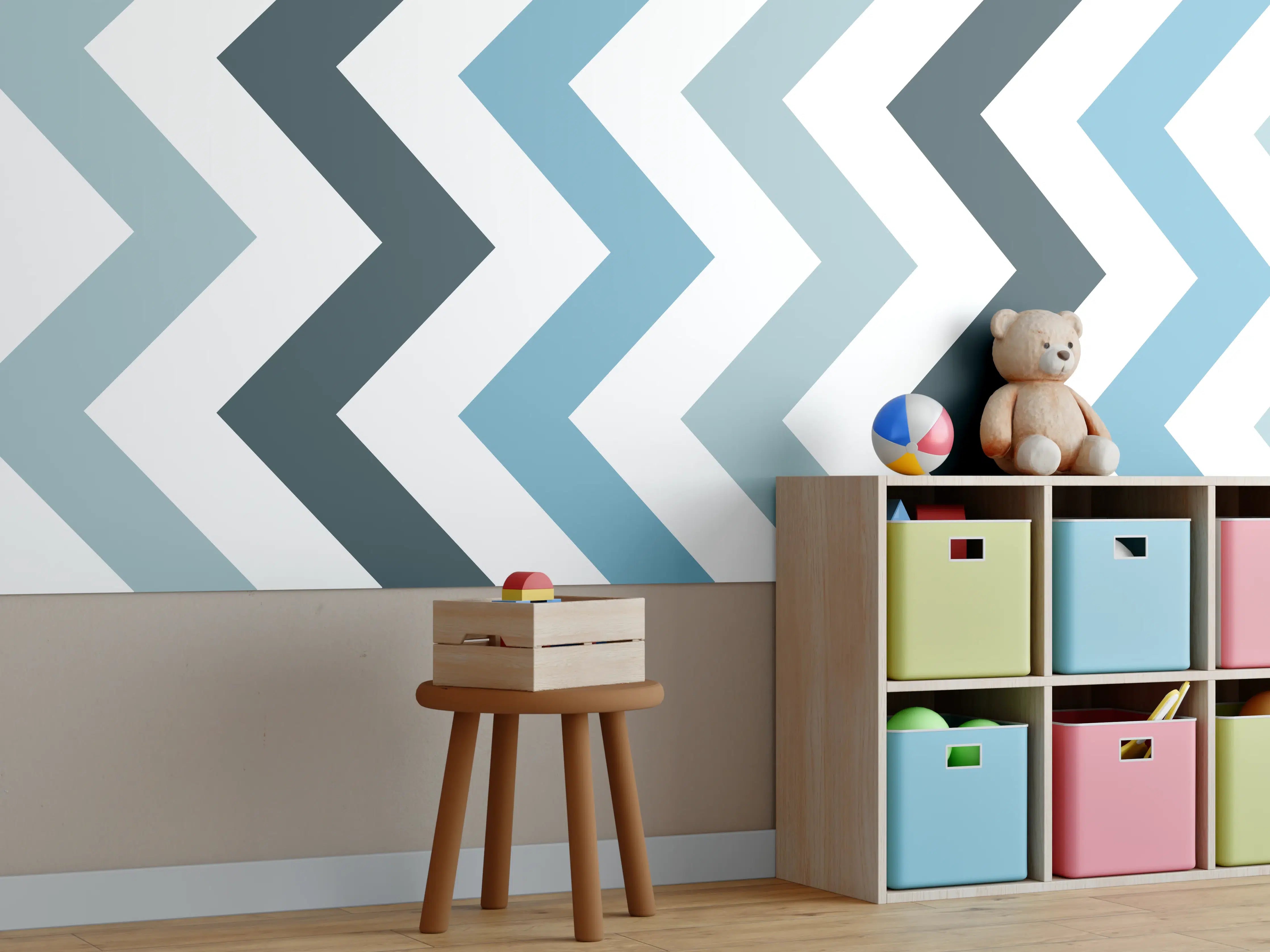 Kinderzimmer Wandgestaltung - Grau-Weißes Zick-Zack-Design