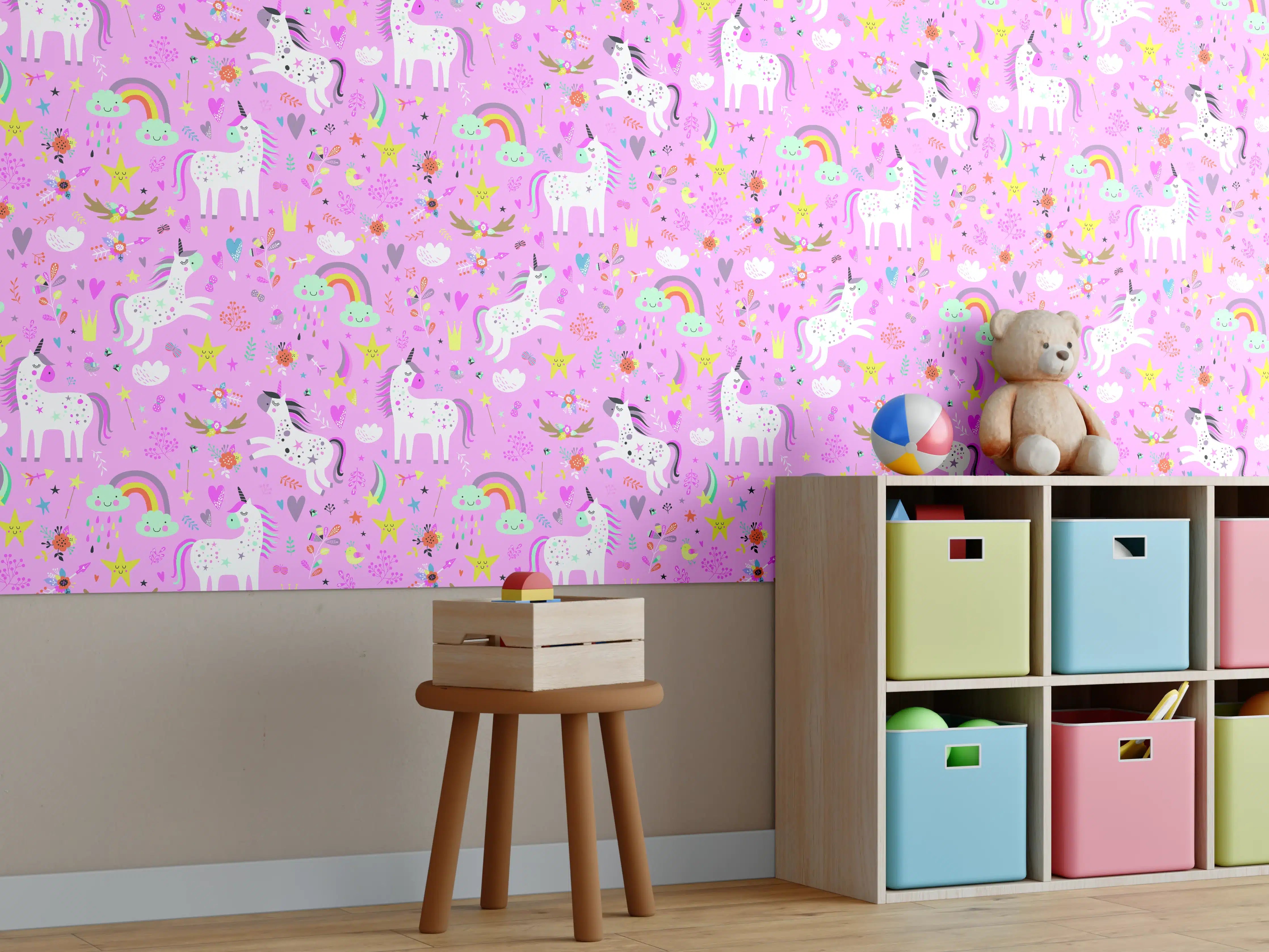 Kinderzimmer Wandgestaltung - Grau schimmernder Einhornwald