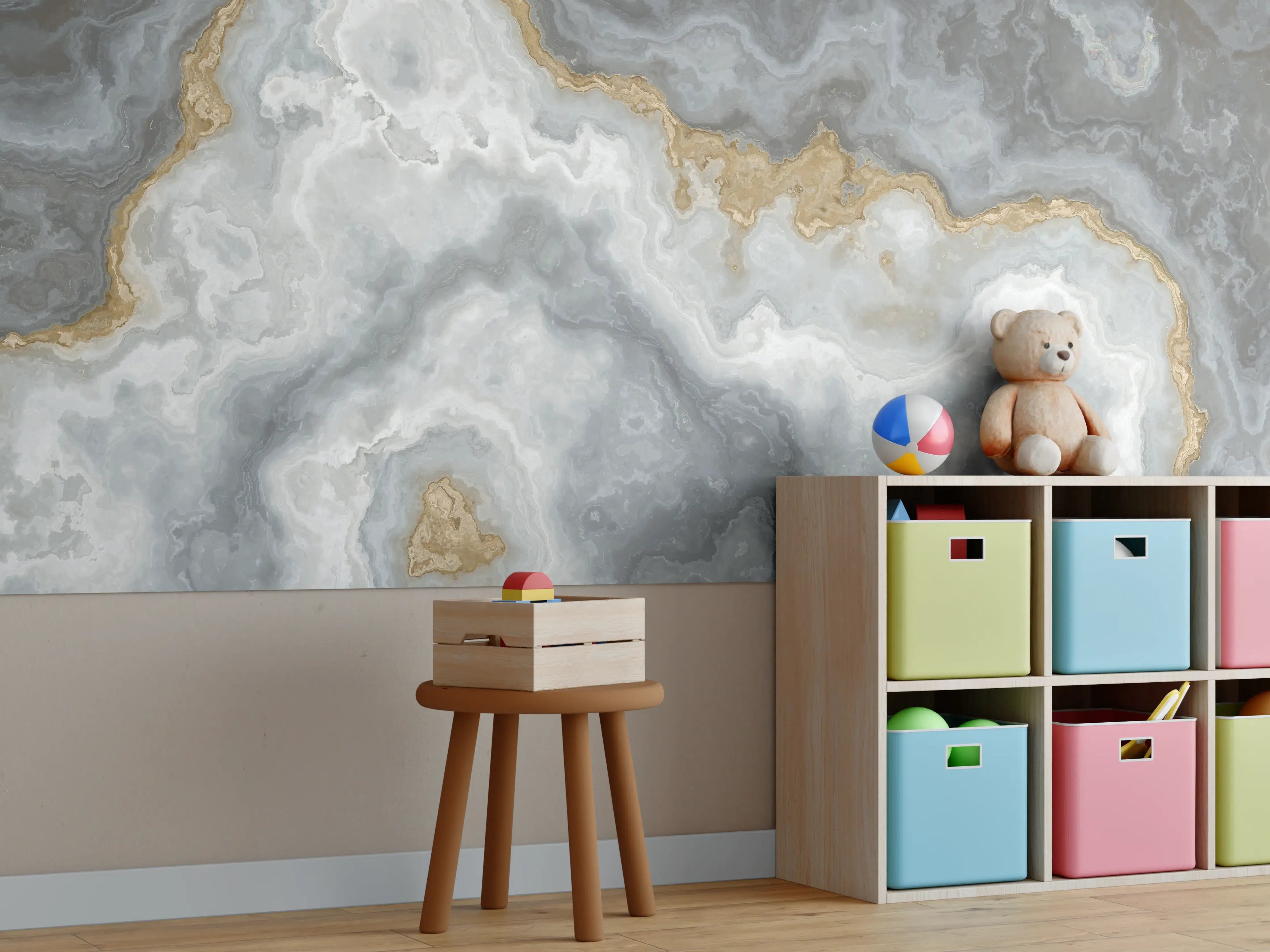 Kinderzimmer Wandgestaltung - Grau-weißes Marmormuster