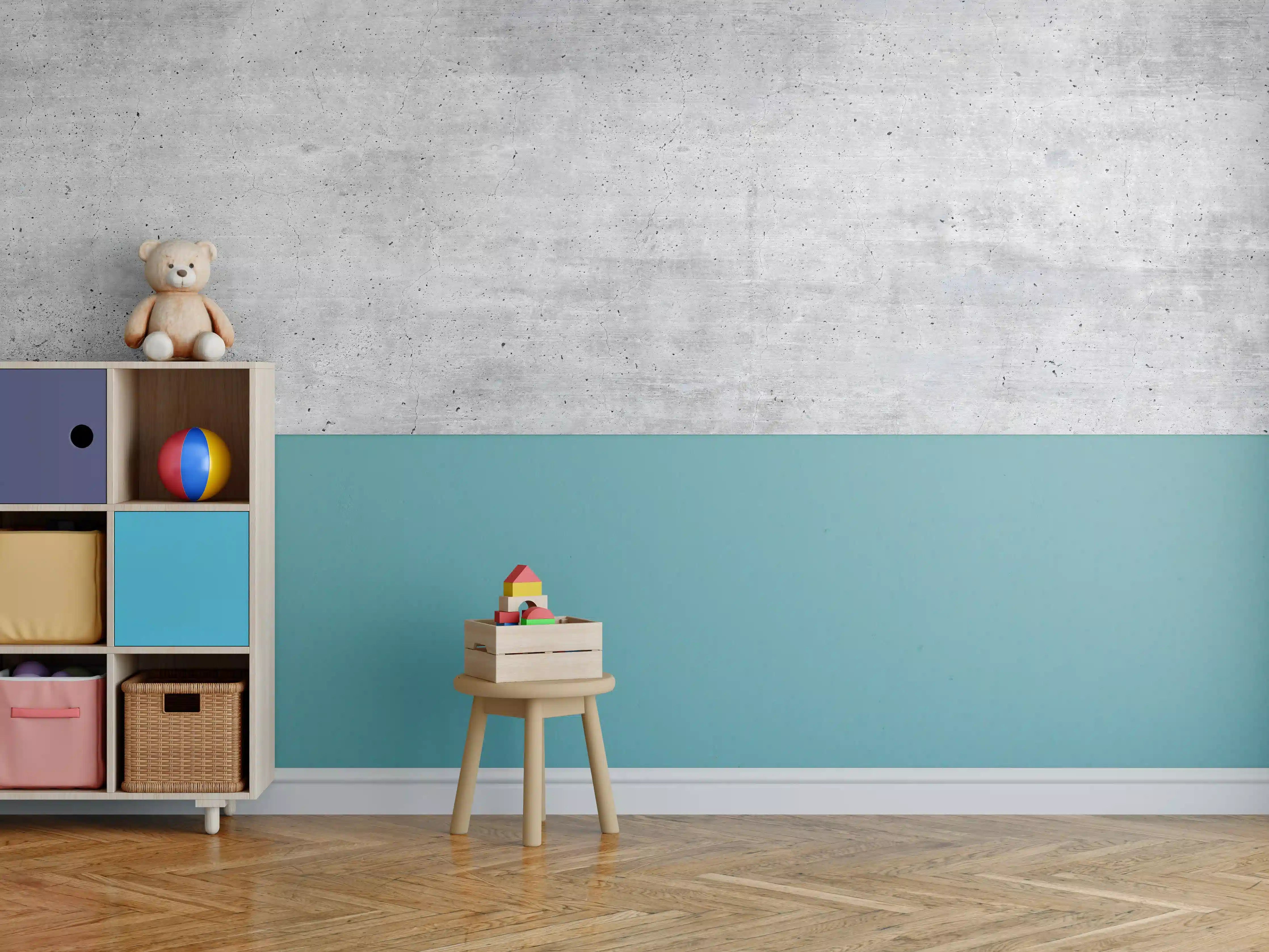 Kinderzimmer Wandgestaltung - Graue Betonwand