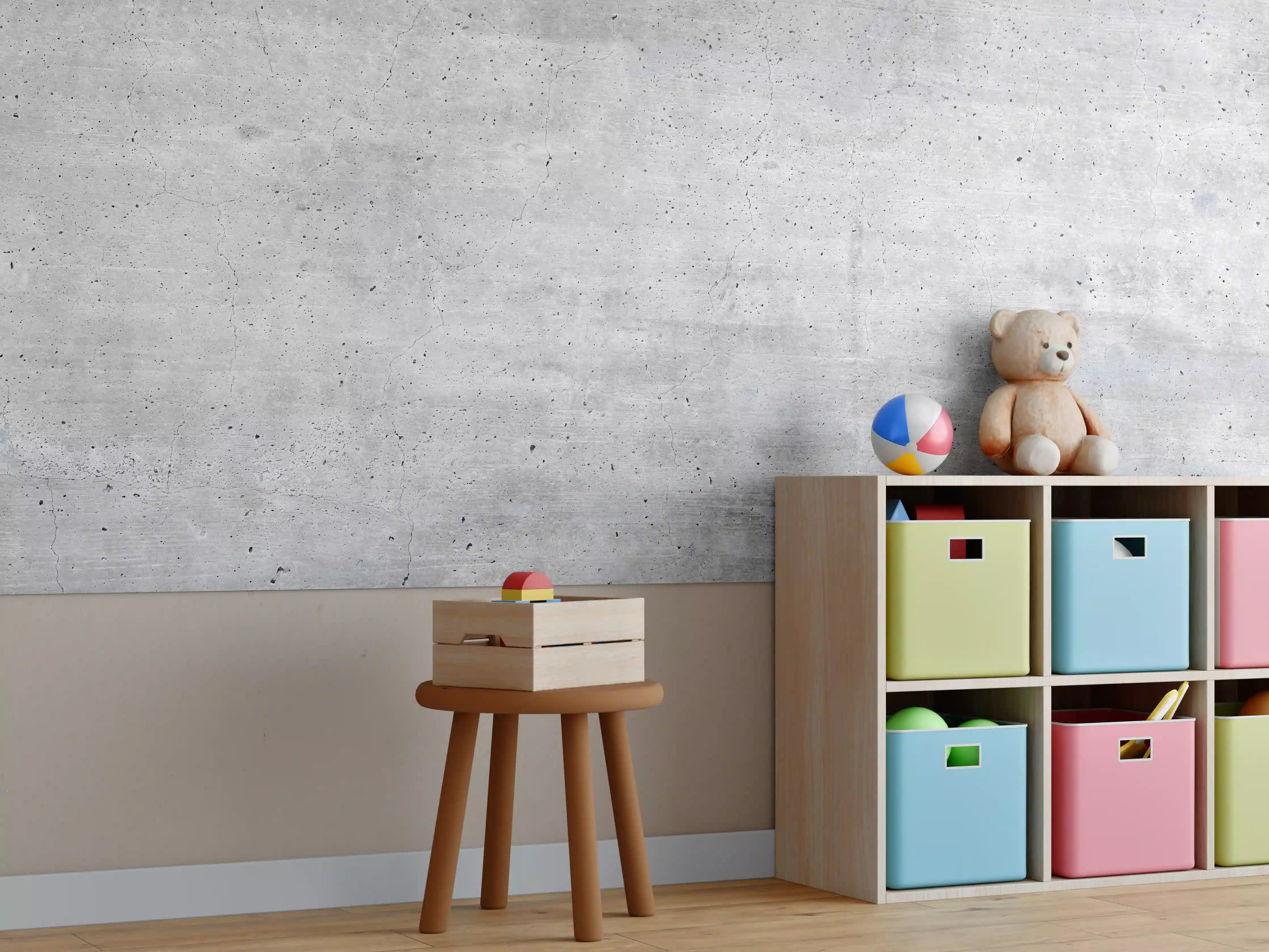Kinderzimmer Wandgestaltung - Graue Betonwand