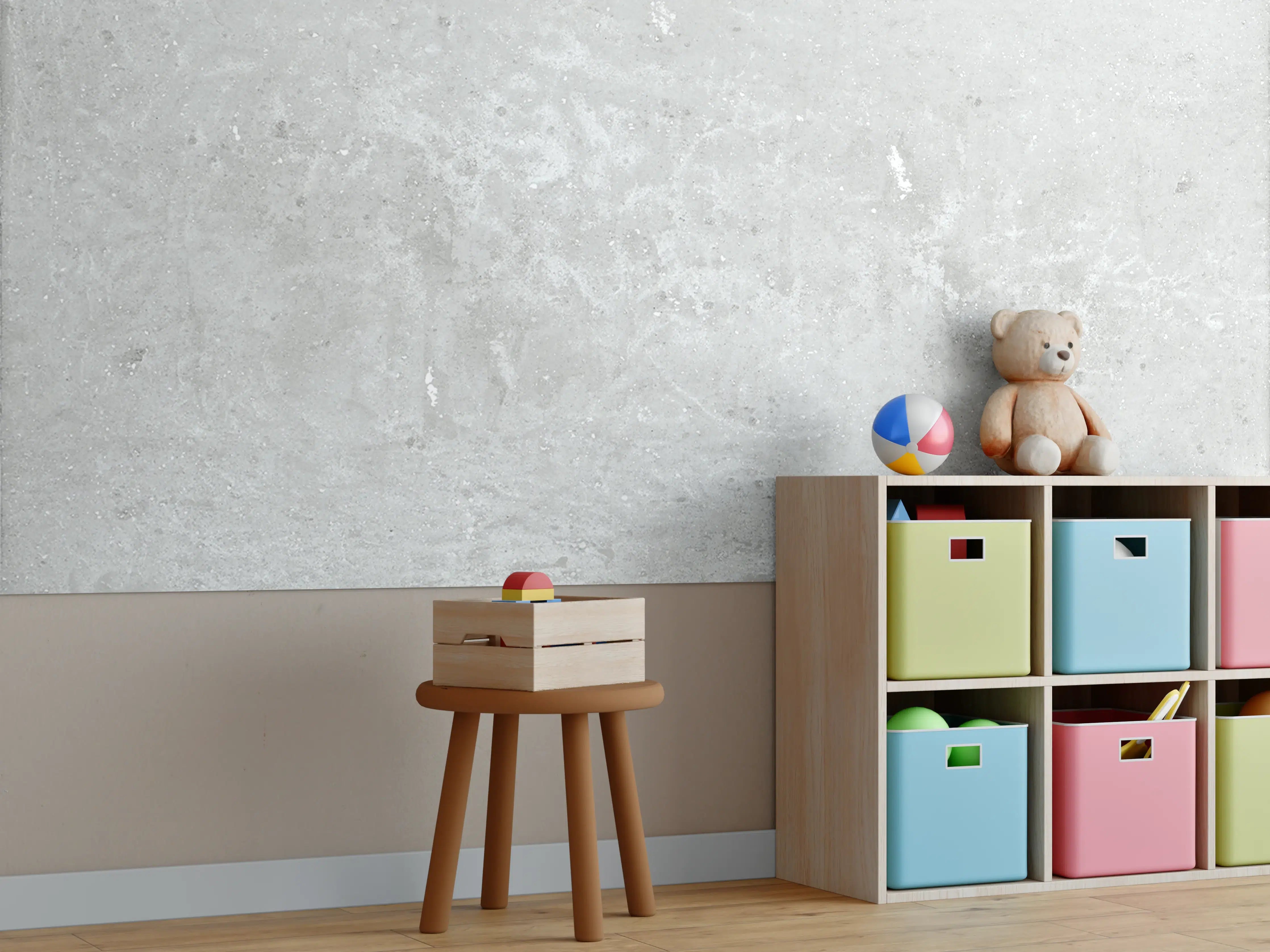 Kinderzimmer Wandgestaltung - Graue Betonwand mit feiner Struktur