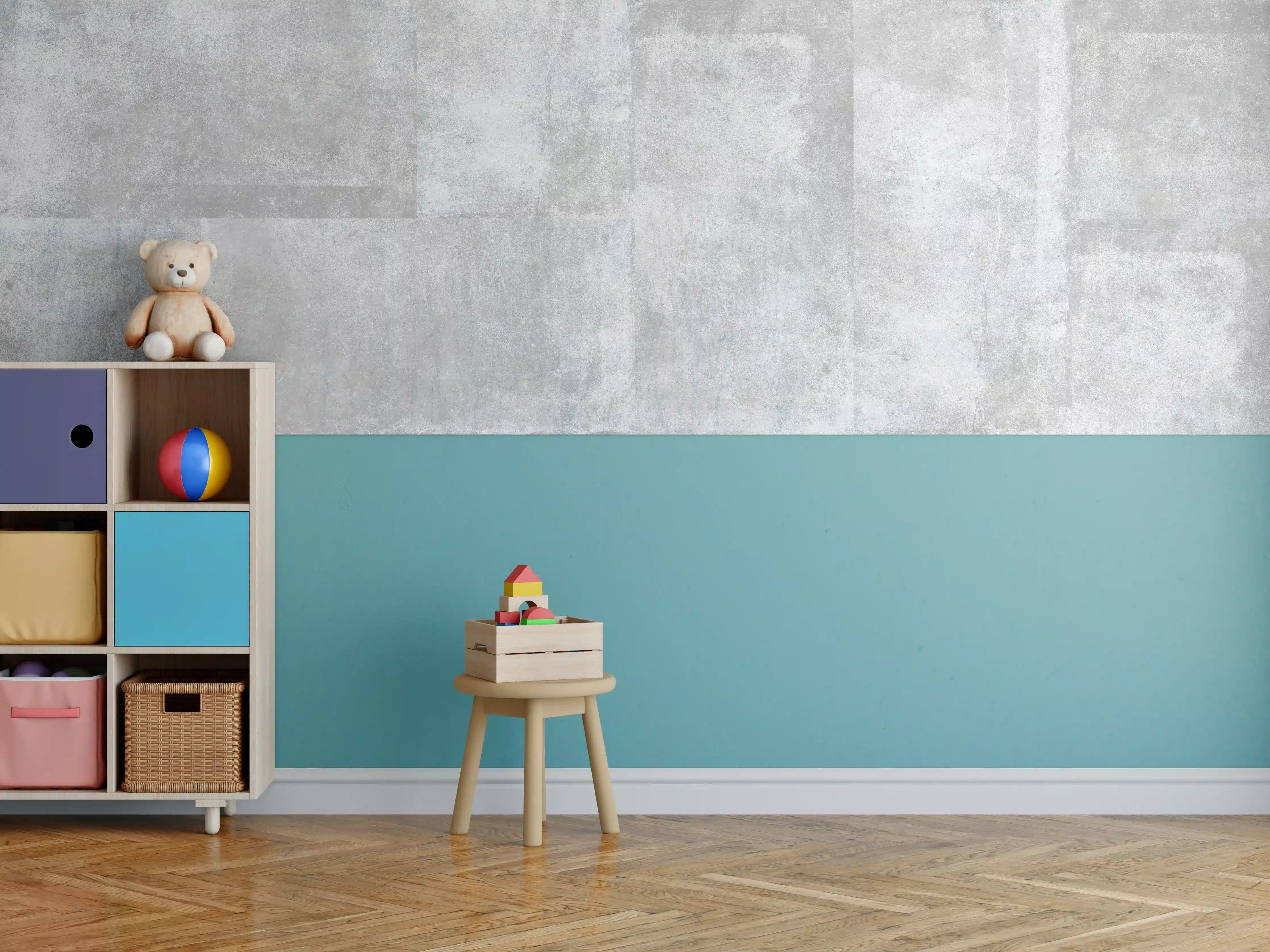 Kinderzimmer Wandgestaltung - Graue Betonwand mit subtiler Textur