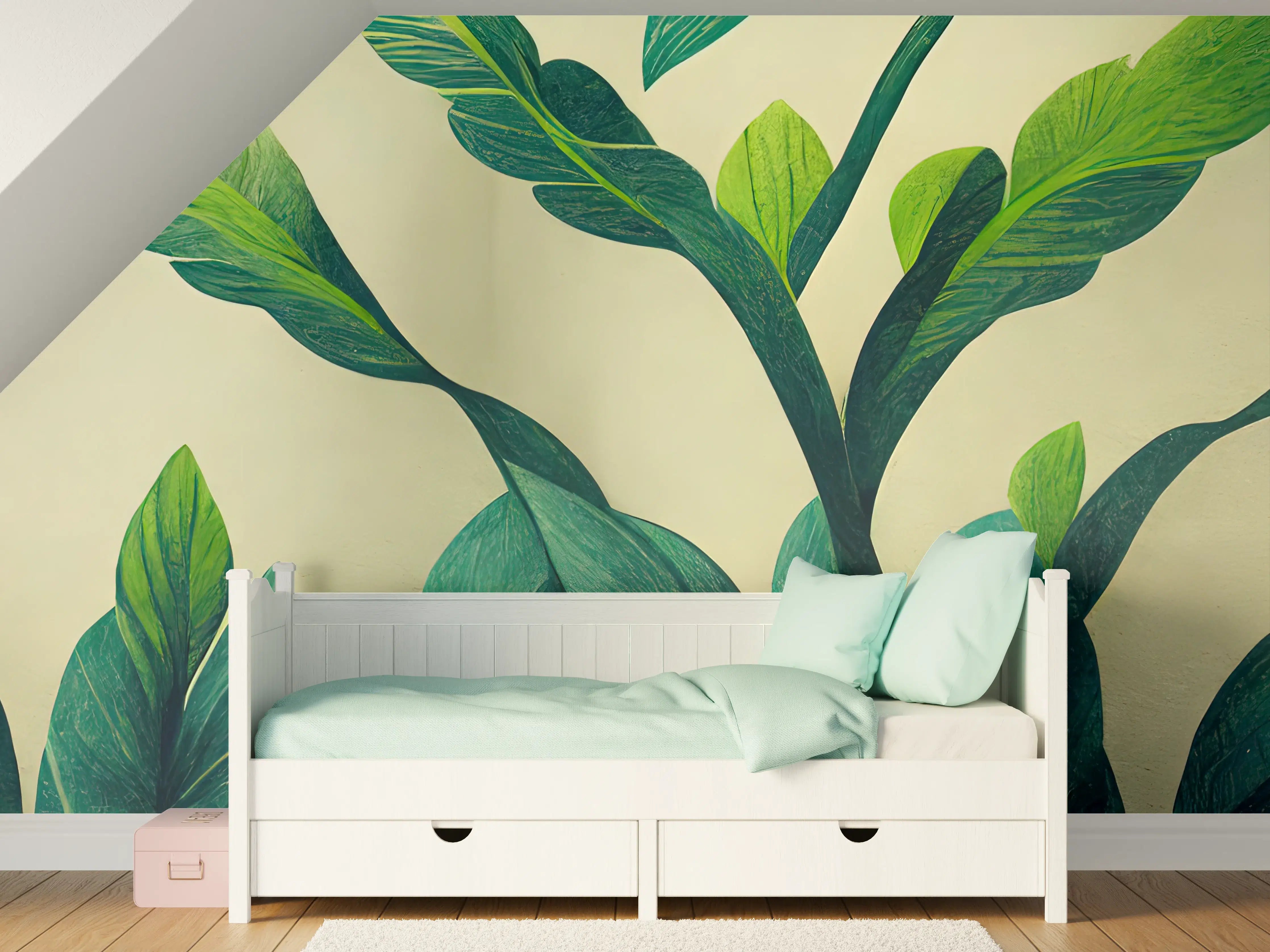 Kinderzimmer Wandgestaltung - Graue Blätter Wandkunst