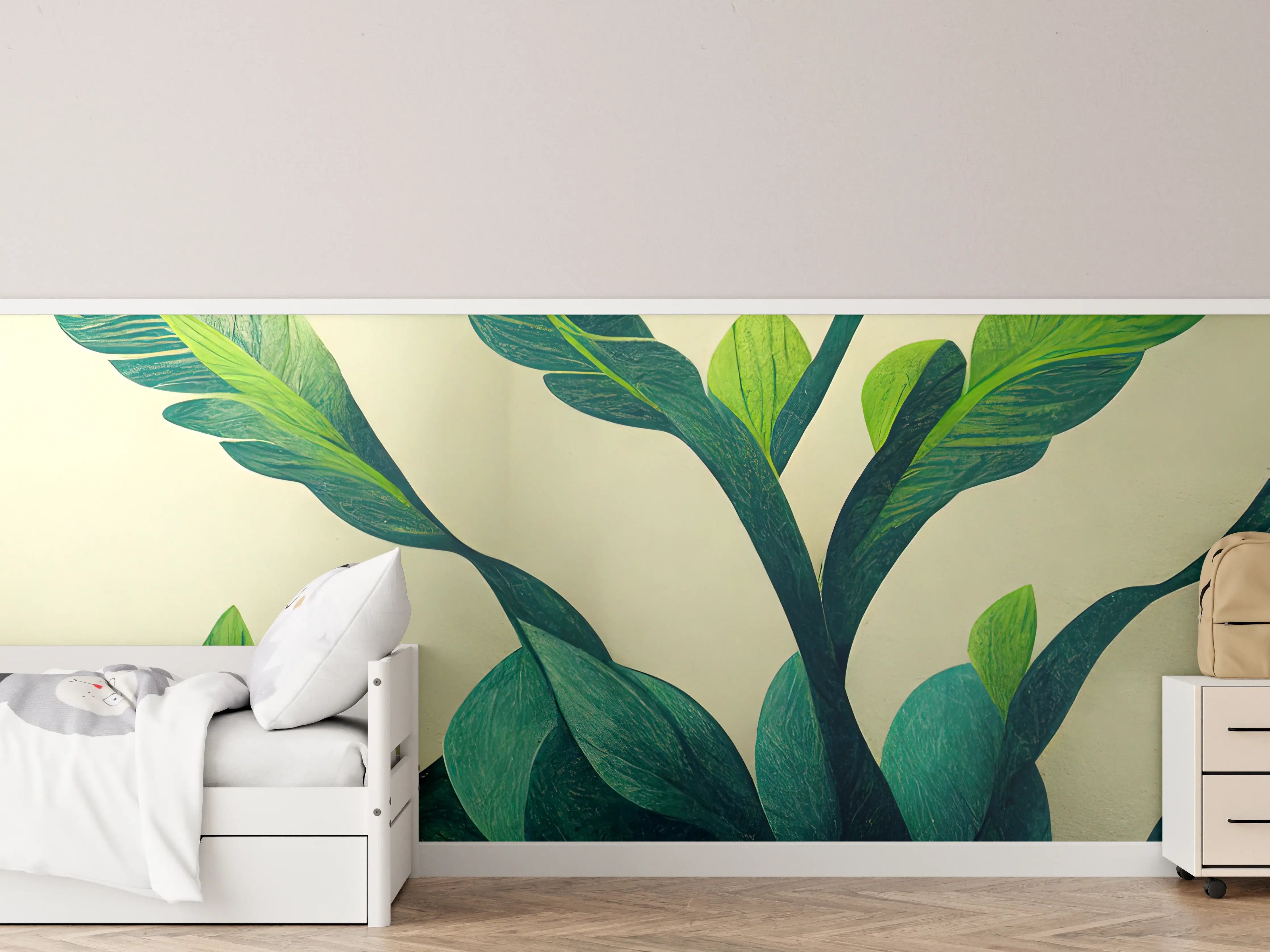 Kinderzimmer Wandgestaltung - Graue Blätter Wandkunst