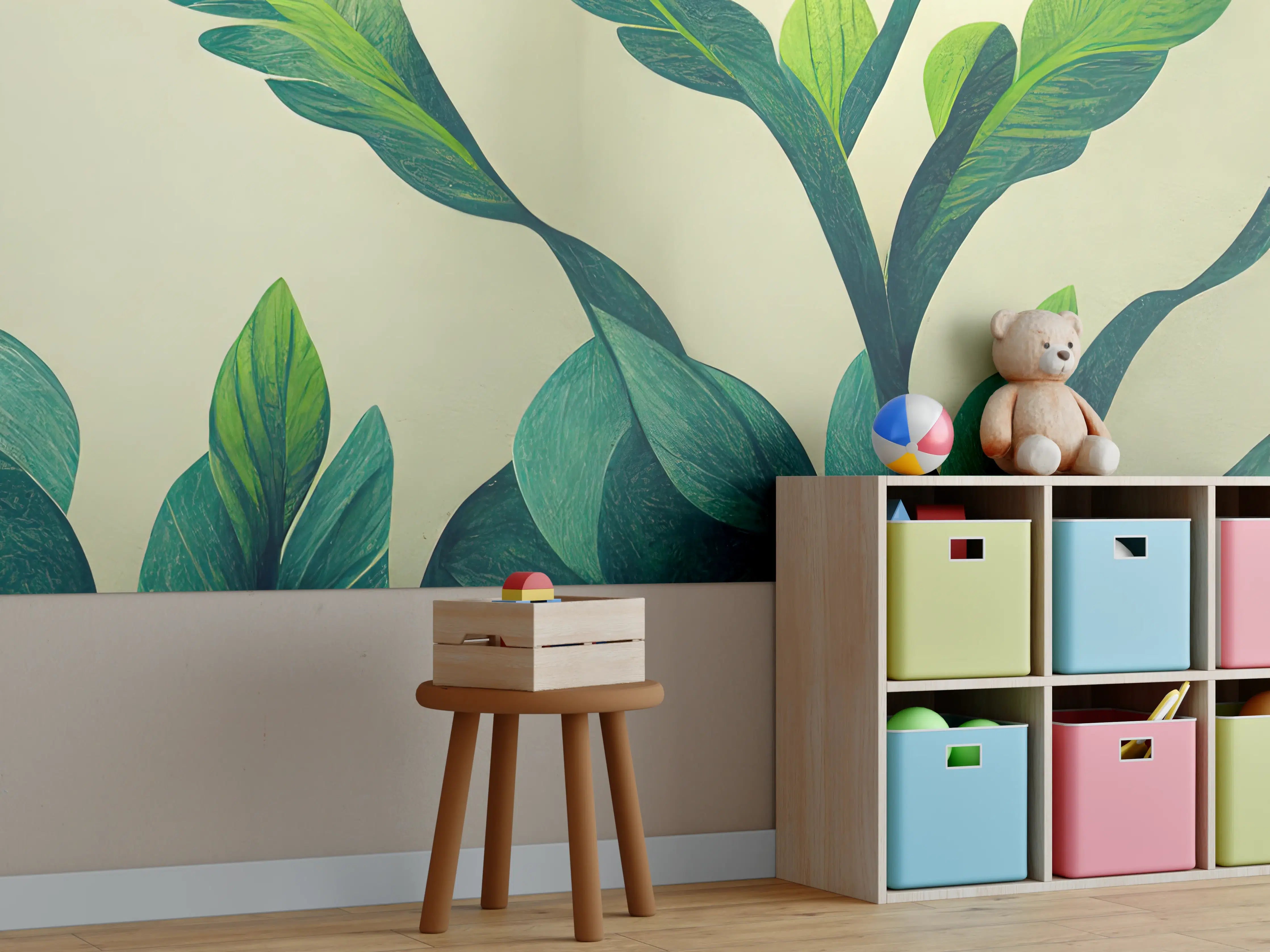 Kinderzimmer Wandgestaltung - Graue Blätter Wandkunst