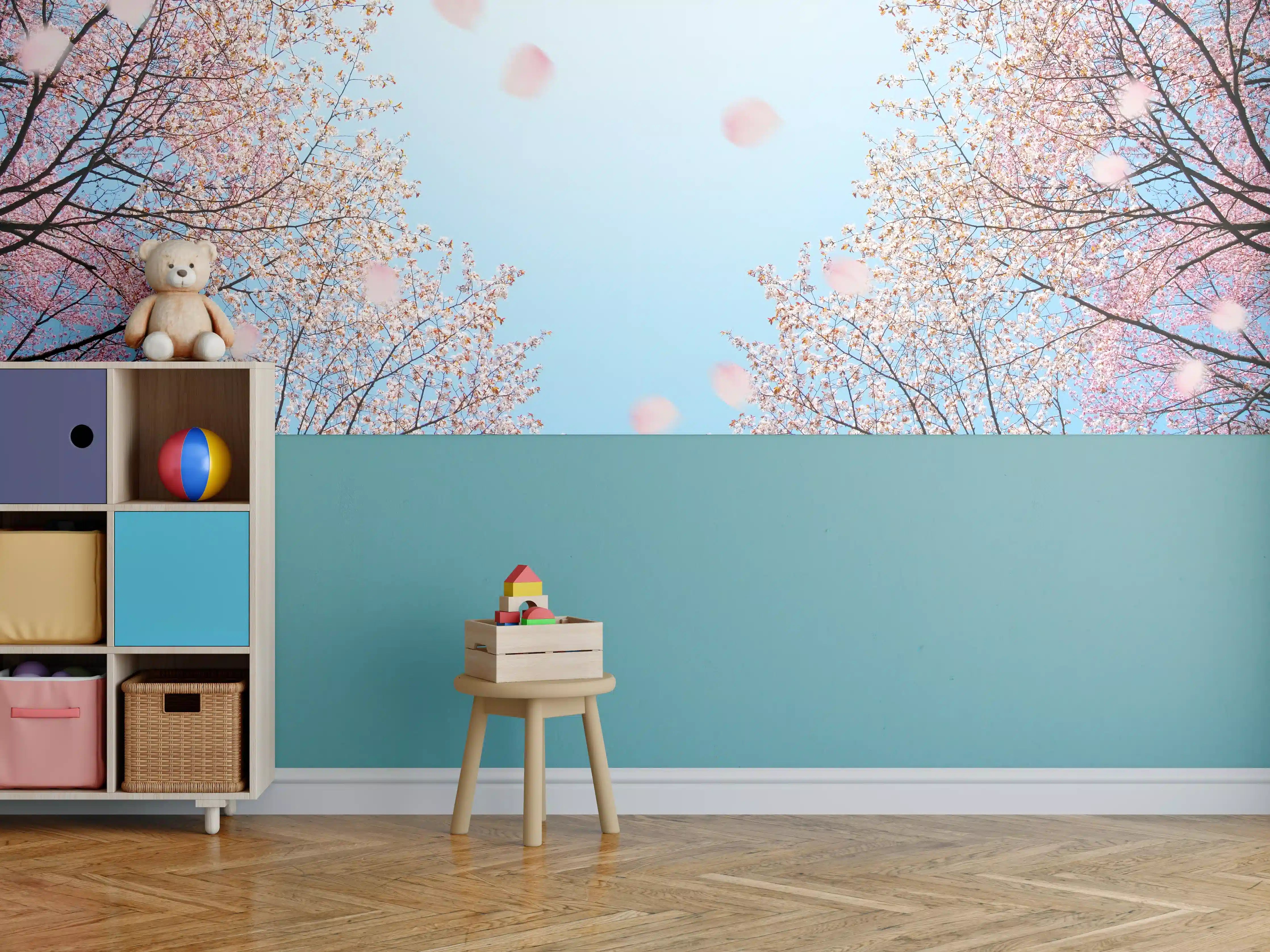 Kinderzimmer Wandgestaltung - Graue Blüten im Frühlingslicht