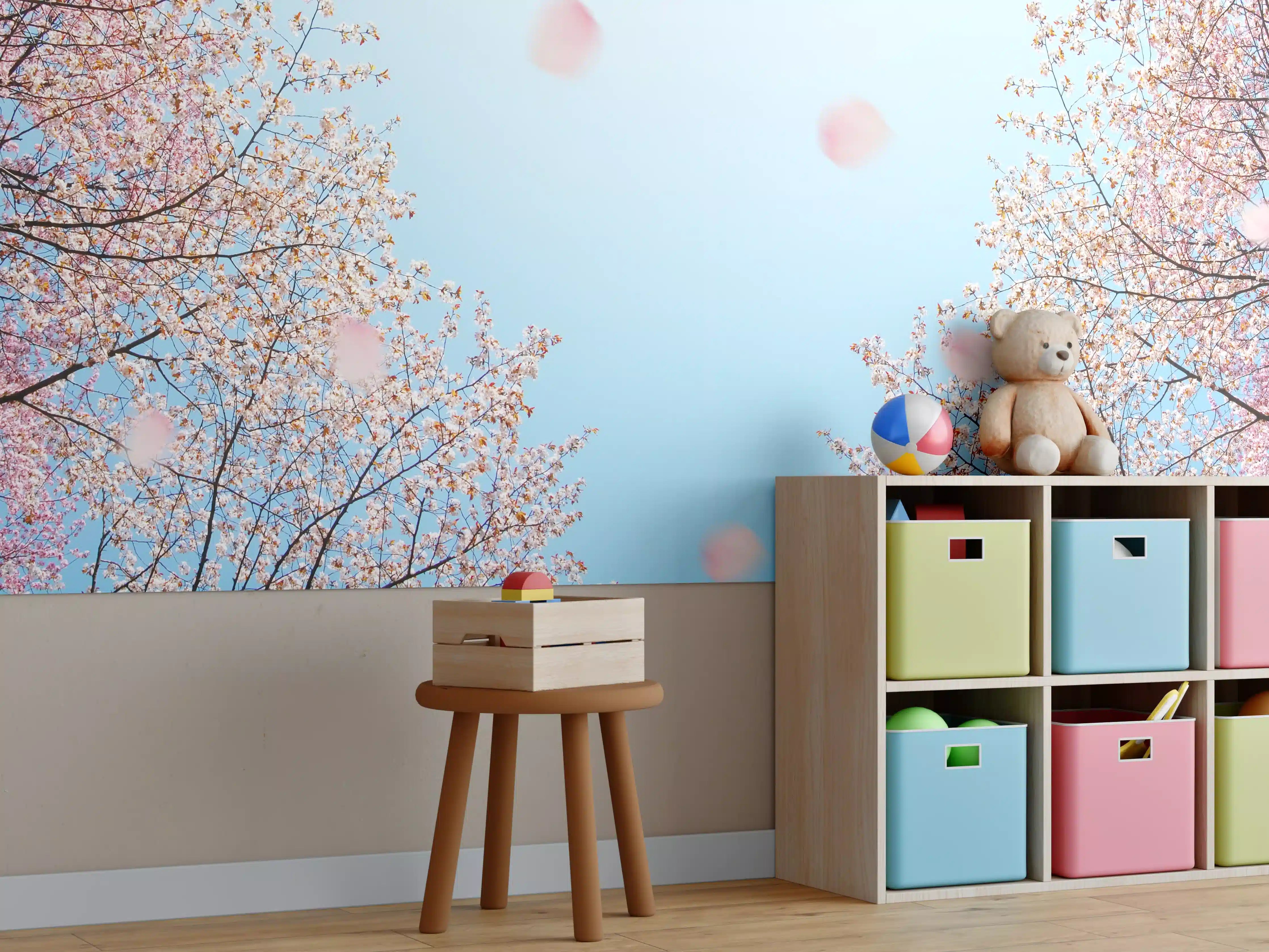 Kinderzimmer Wandgestaltung - Graue Blüten im Frühlingslicht