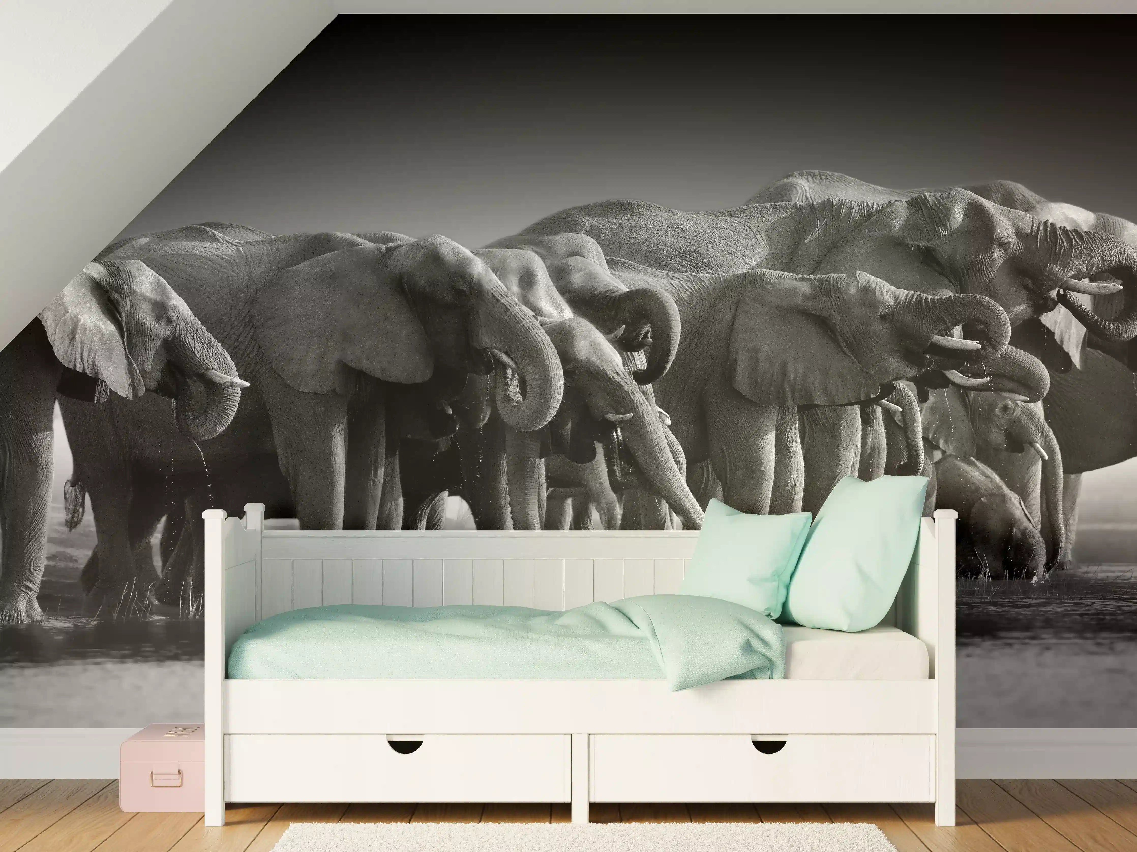 Kinderzimmer Wandgestaltung - Graue Elefantenfamilie