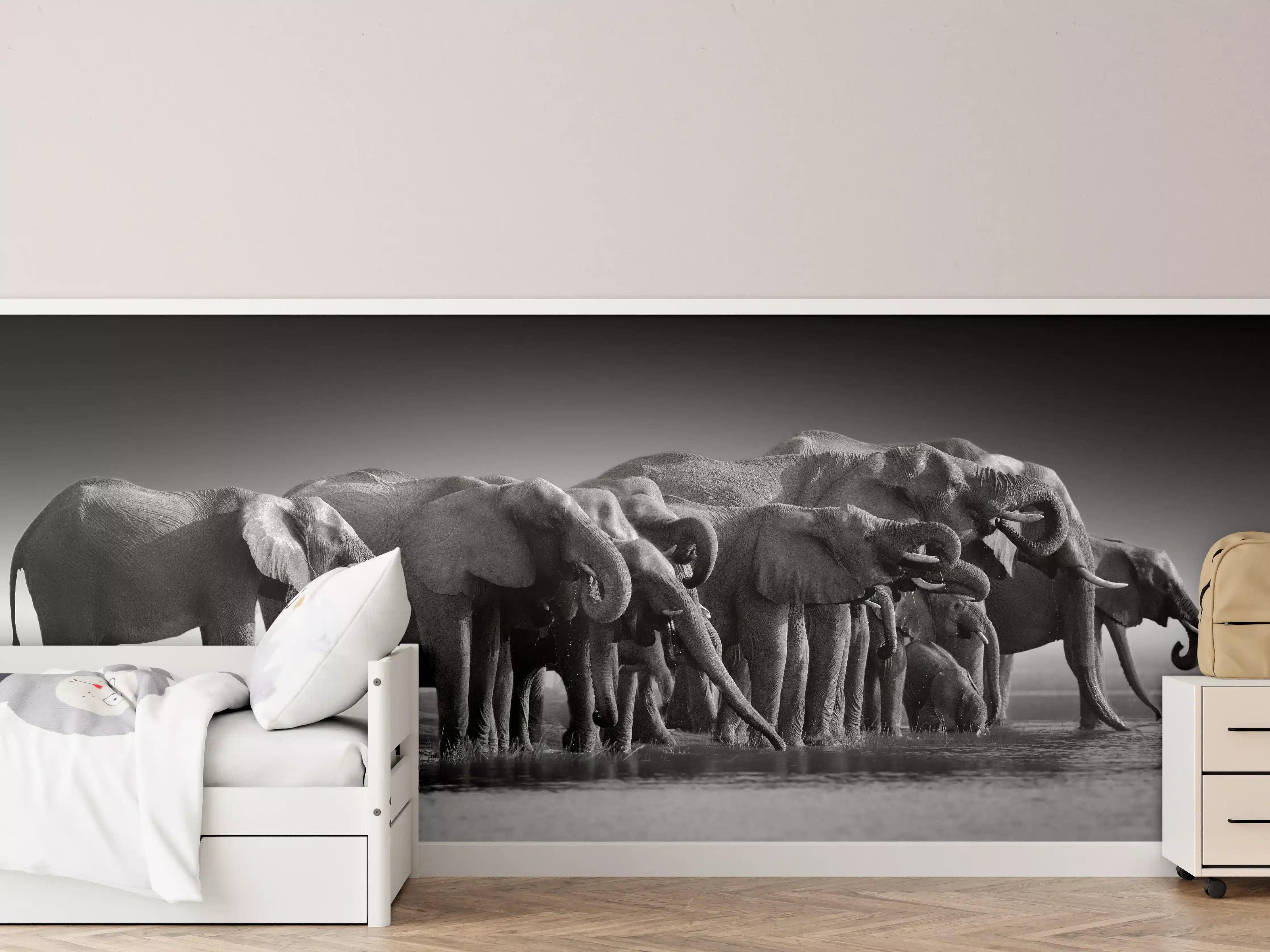 Kinderzimmer Wandgestaltung - Graue Elefantenfamilie