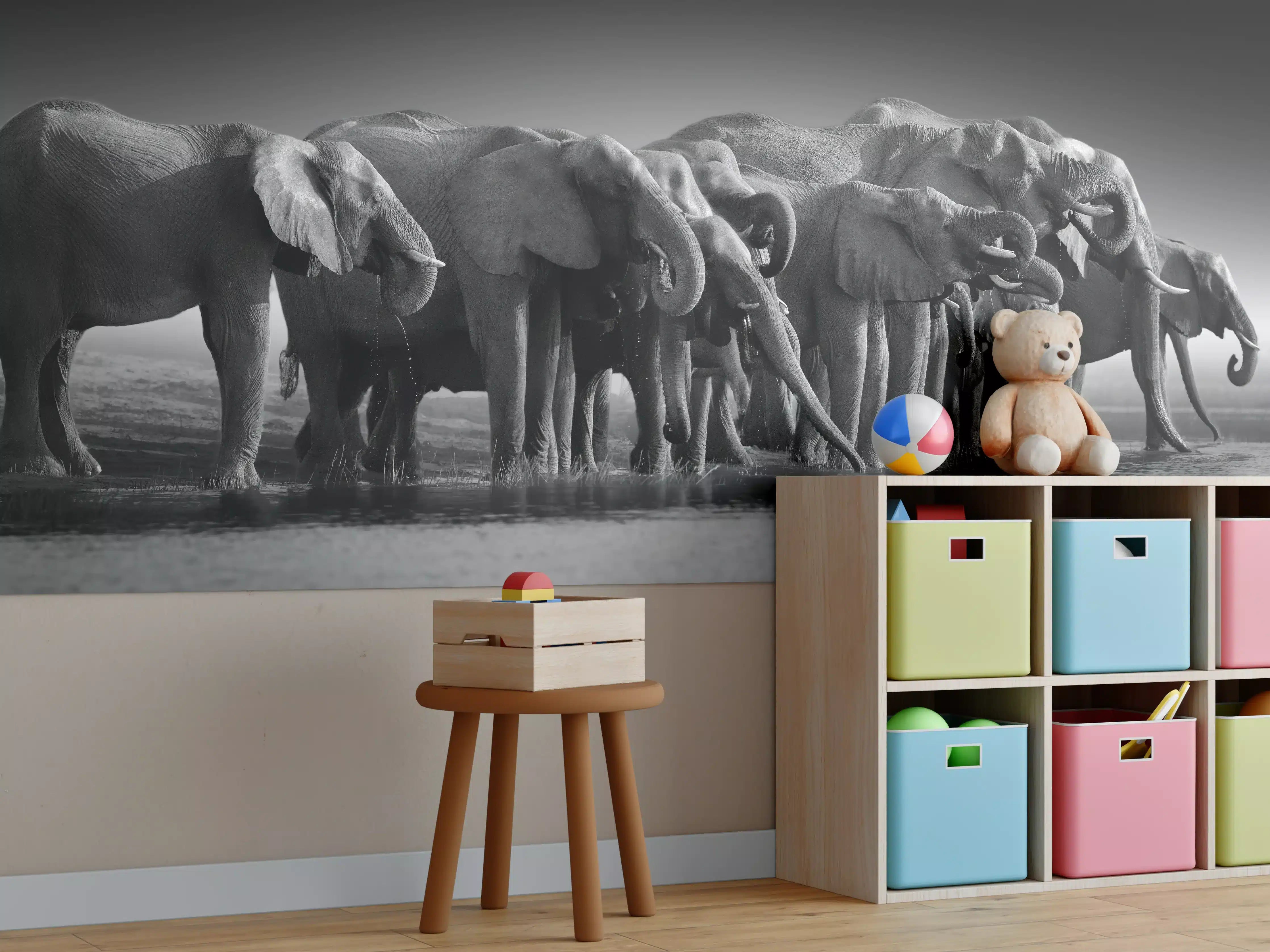 Kinderzimmer Wandgestaltung - Graue Elefantenfamilie