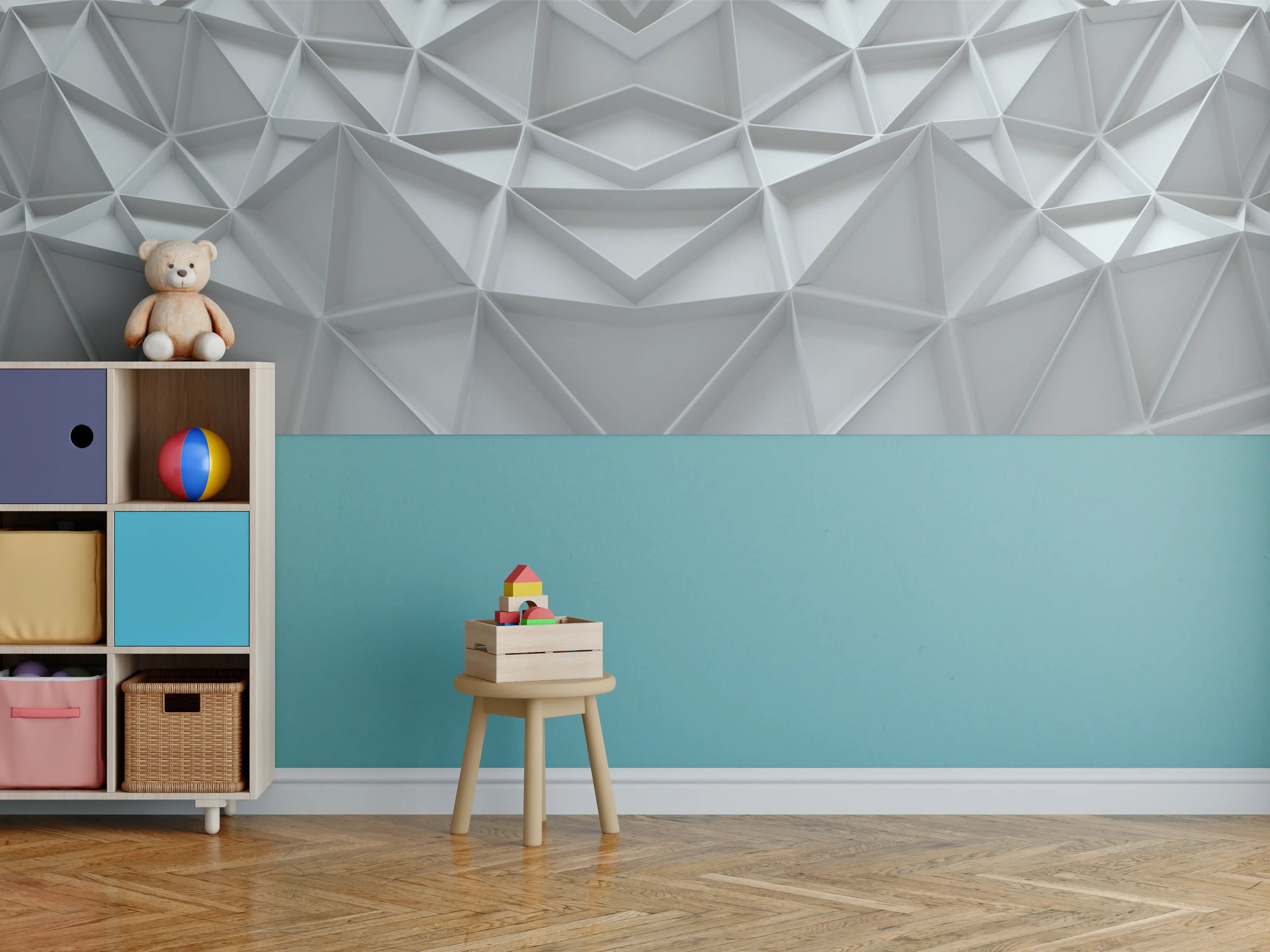 Kinderzimmer Wandgestaltung - Graue Geometrie an Weißen Wänden