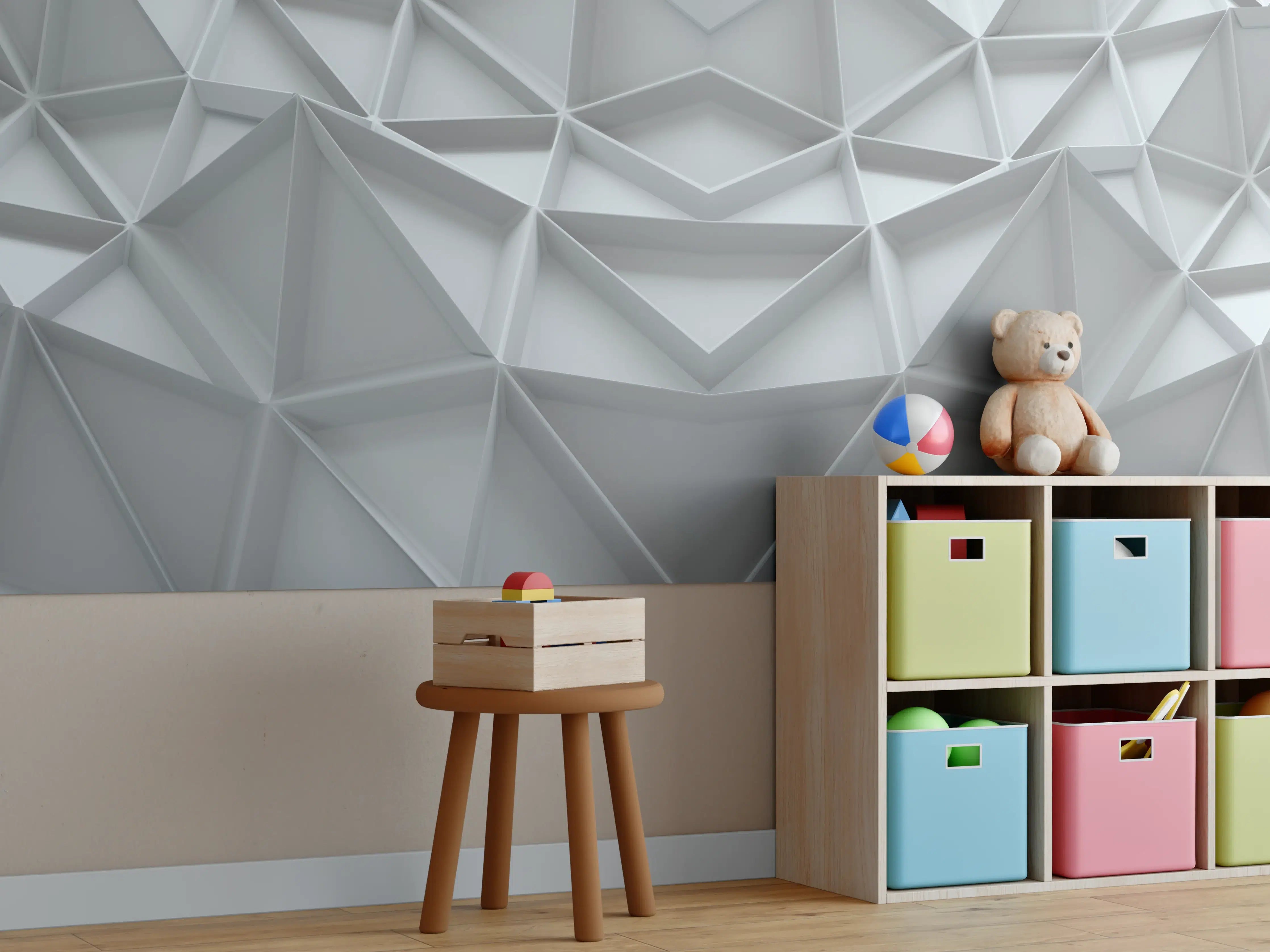 Kinderzimmer Wandgestaltung - Graue Geometrie an Weißen Wänden
