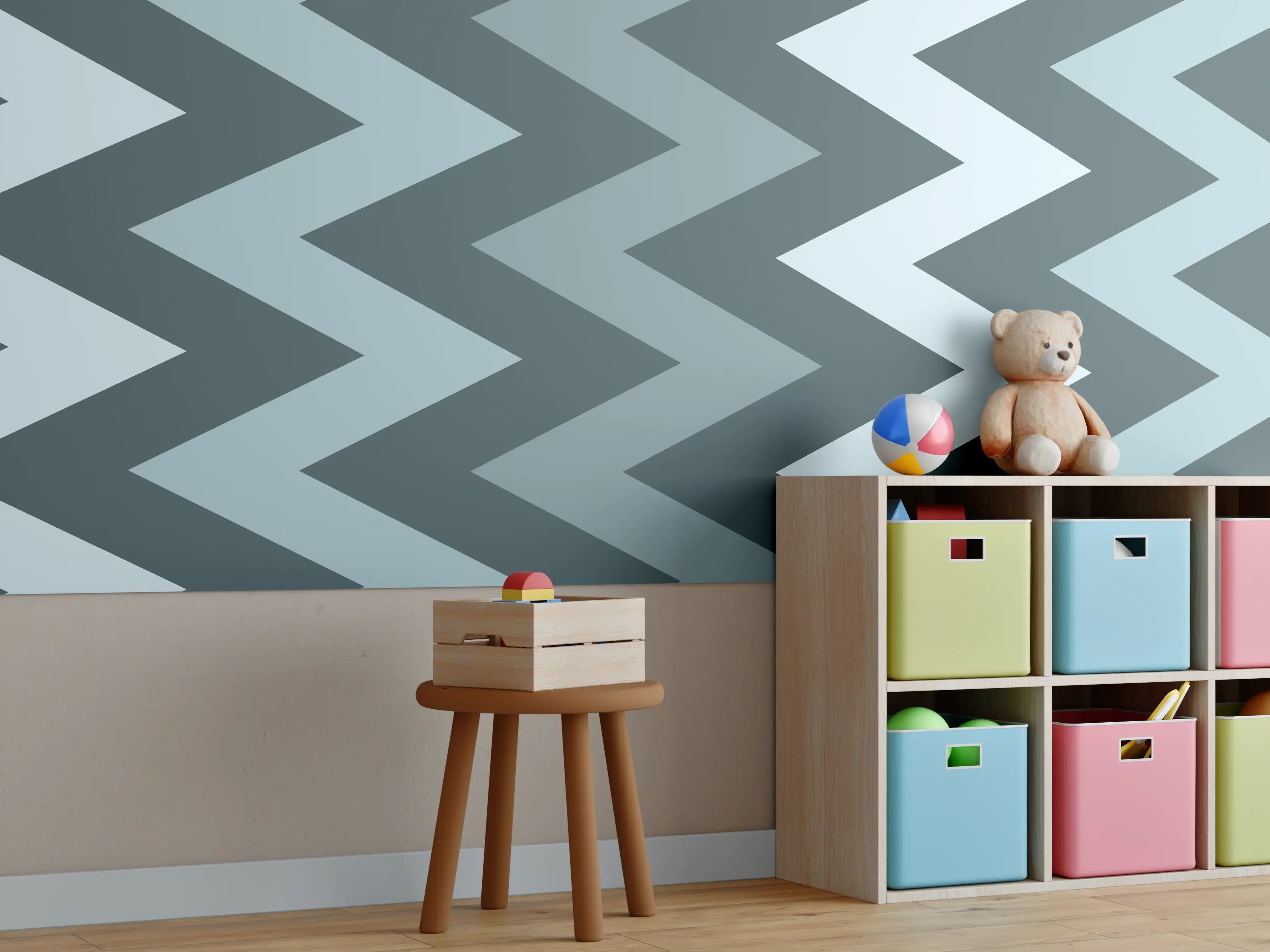 Kinderzimmer Wandgestaltung - Graue Geometrie: Weiße Wandkunst